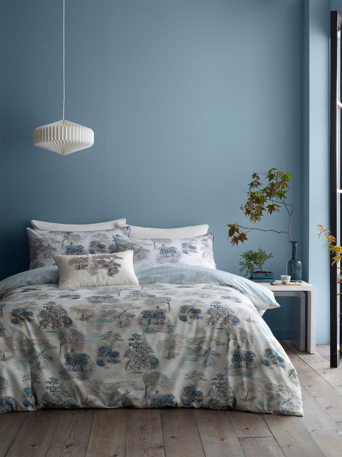 Product photograph of Rhs Japanese Garden 200 Thread Count 100 Cotton Reversible Duvet Set from very.co.uk