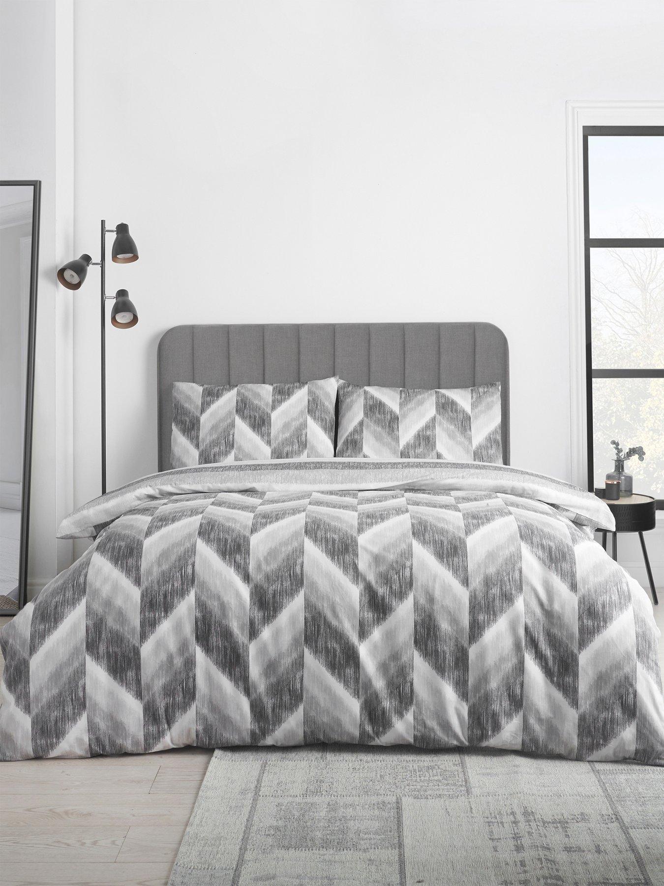 Product photograph of Catherine Lansfield Kamari Stripe Duvet Cover Set - Grey from very.co.uk