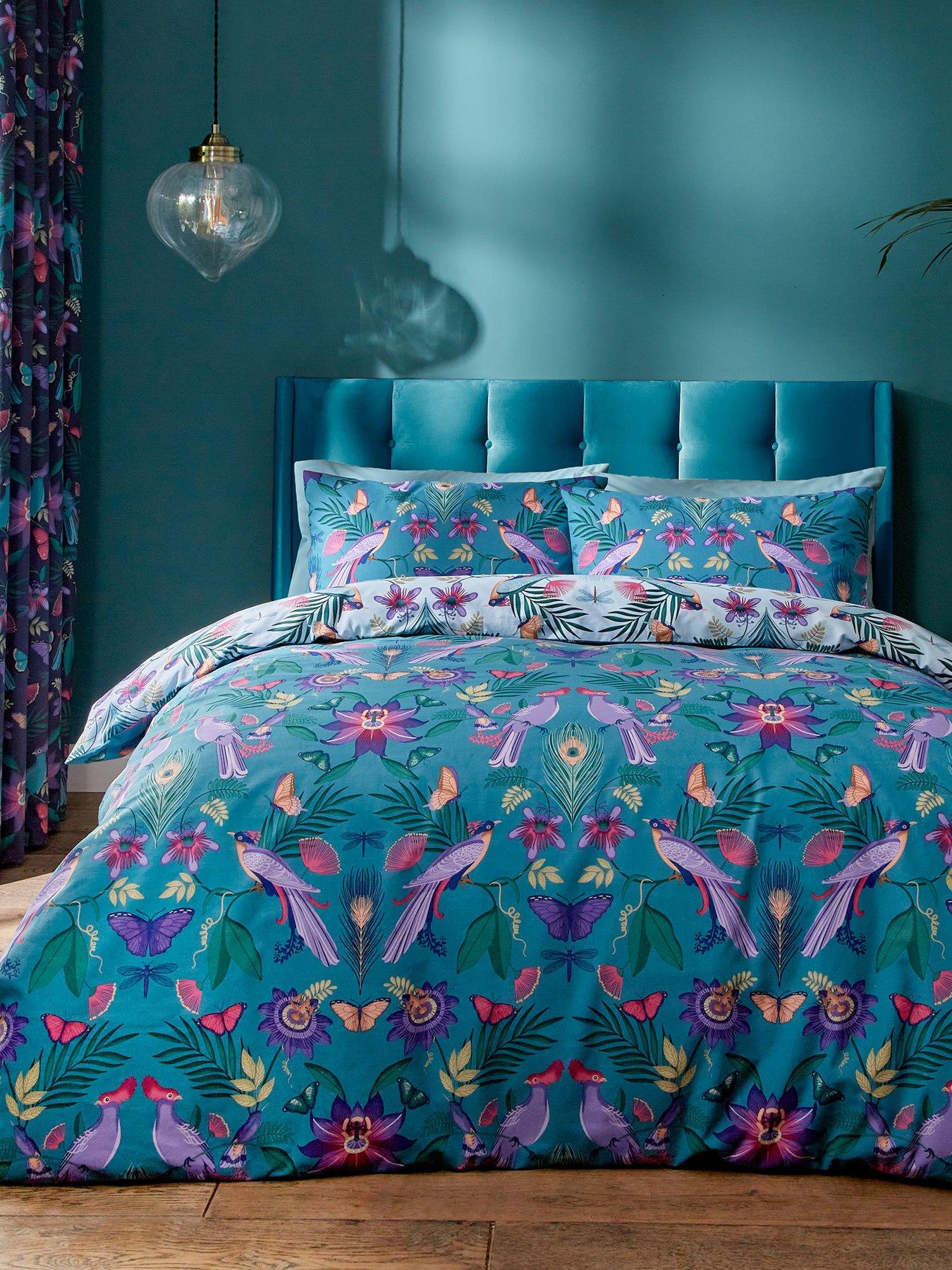 Image 3 of 6 of Catherine Lansfield Mya Tropical Birds Duvet Cover Set - Duck Egg Blue