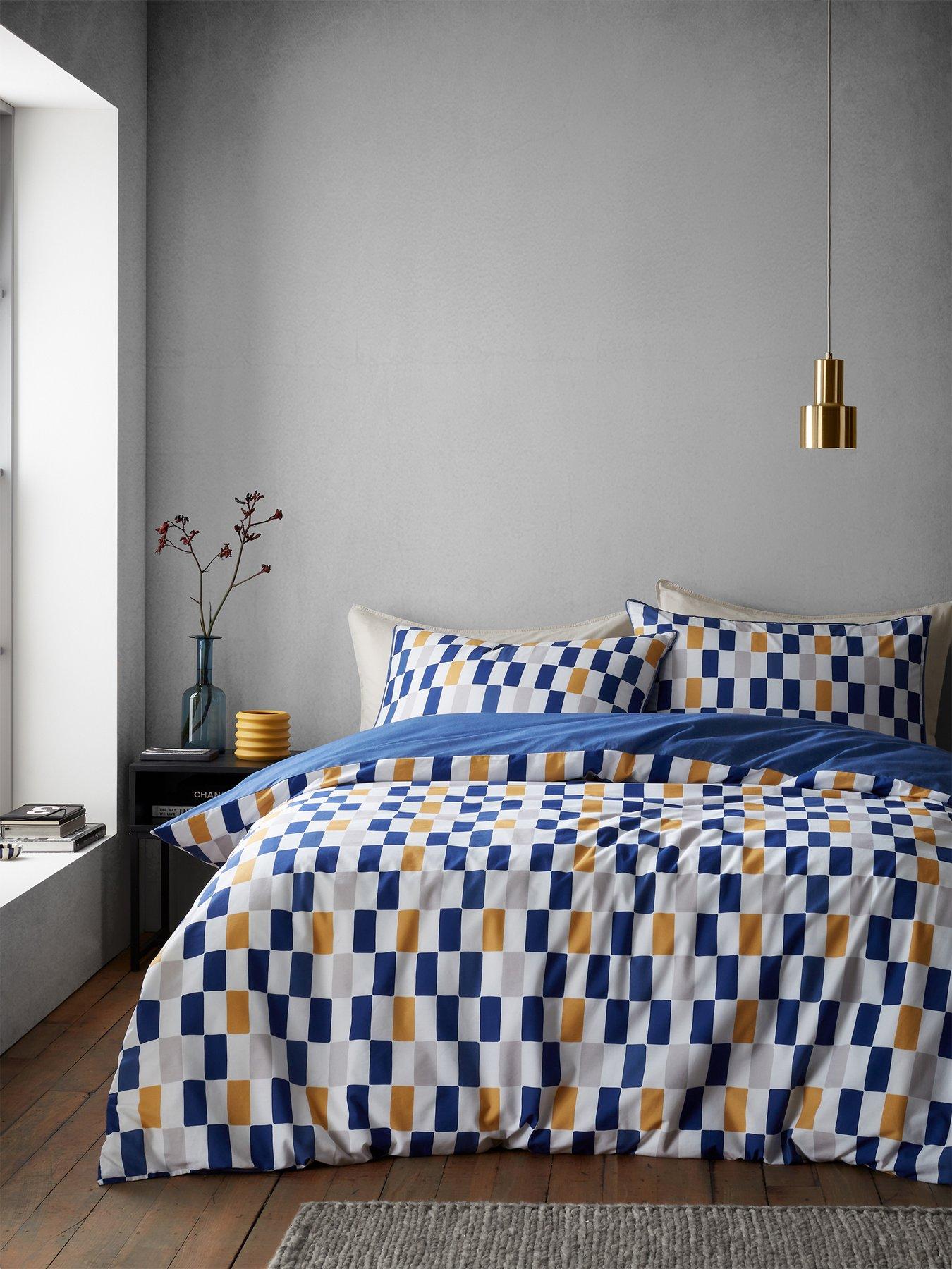 Product photograph of Content By Terence Conran Oblong Checkerboard 100 Cotton Duvet Cover Set from very.co.uk
