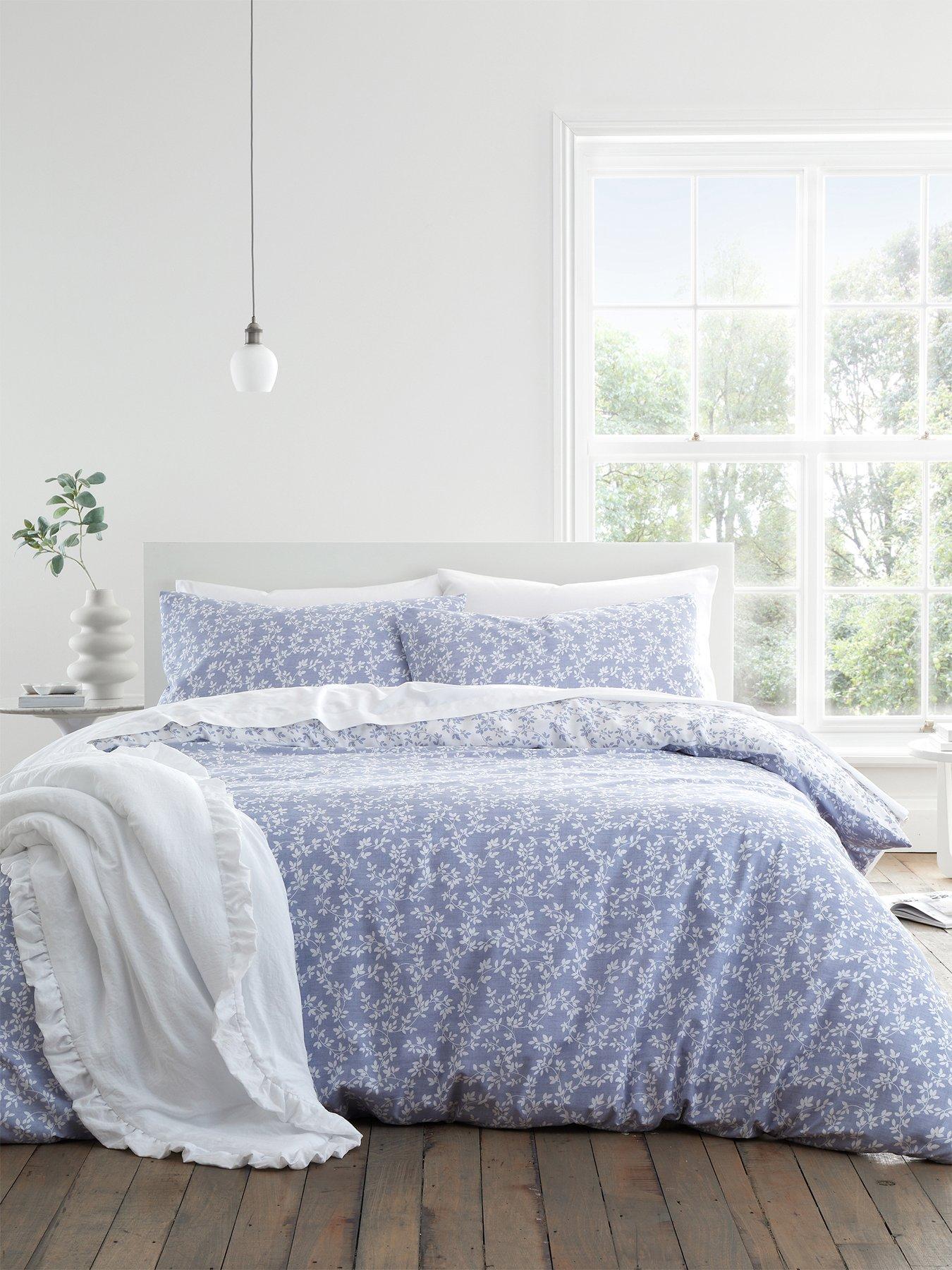 Product photograph of Bianca Shadow Leaves Blue 100 Cotton Duvet Set from very.co.uk