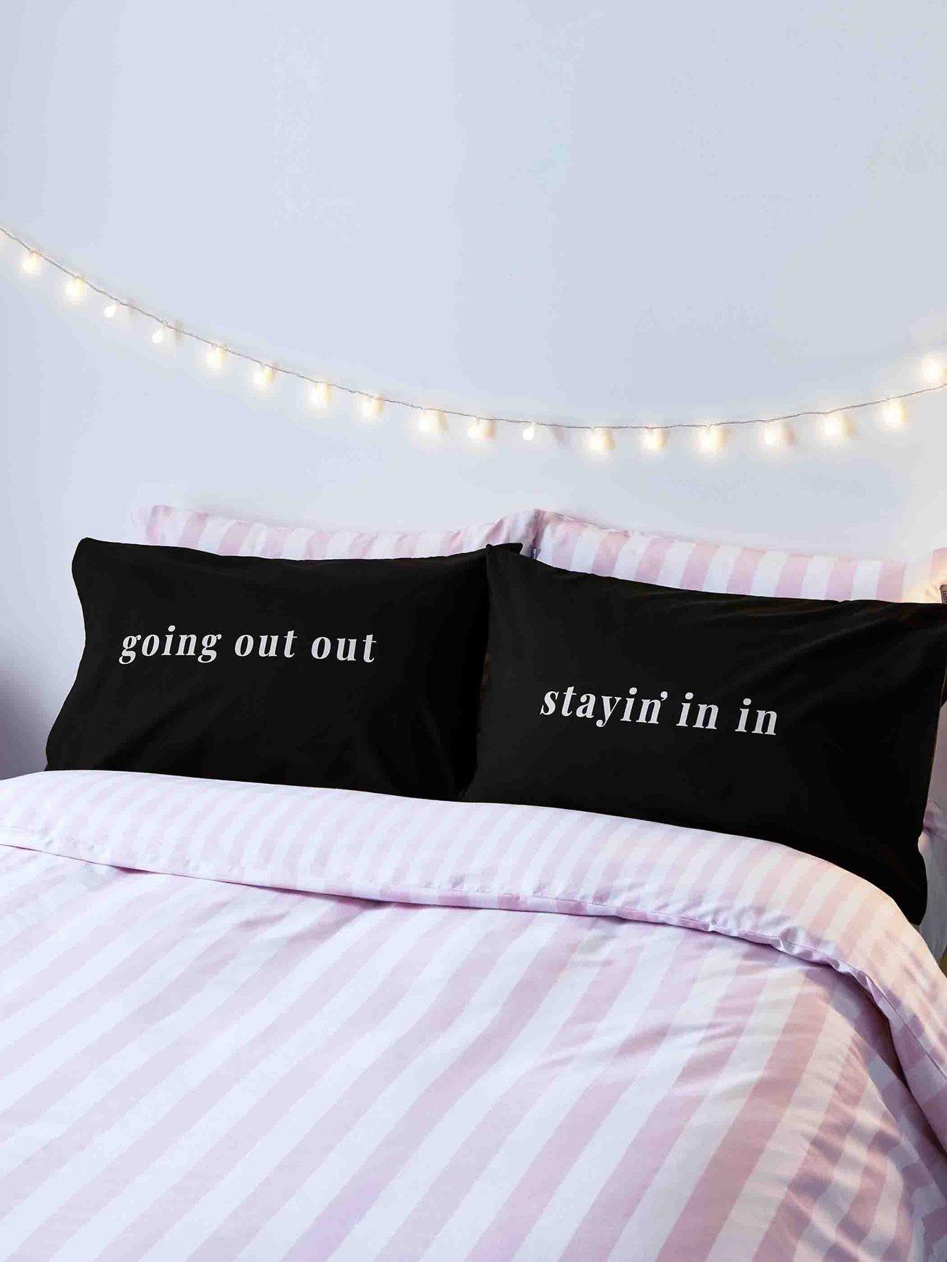 Product photograph of Sassy B Stay In Go Out Pillowcase Pair - Black from very.co.uk