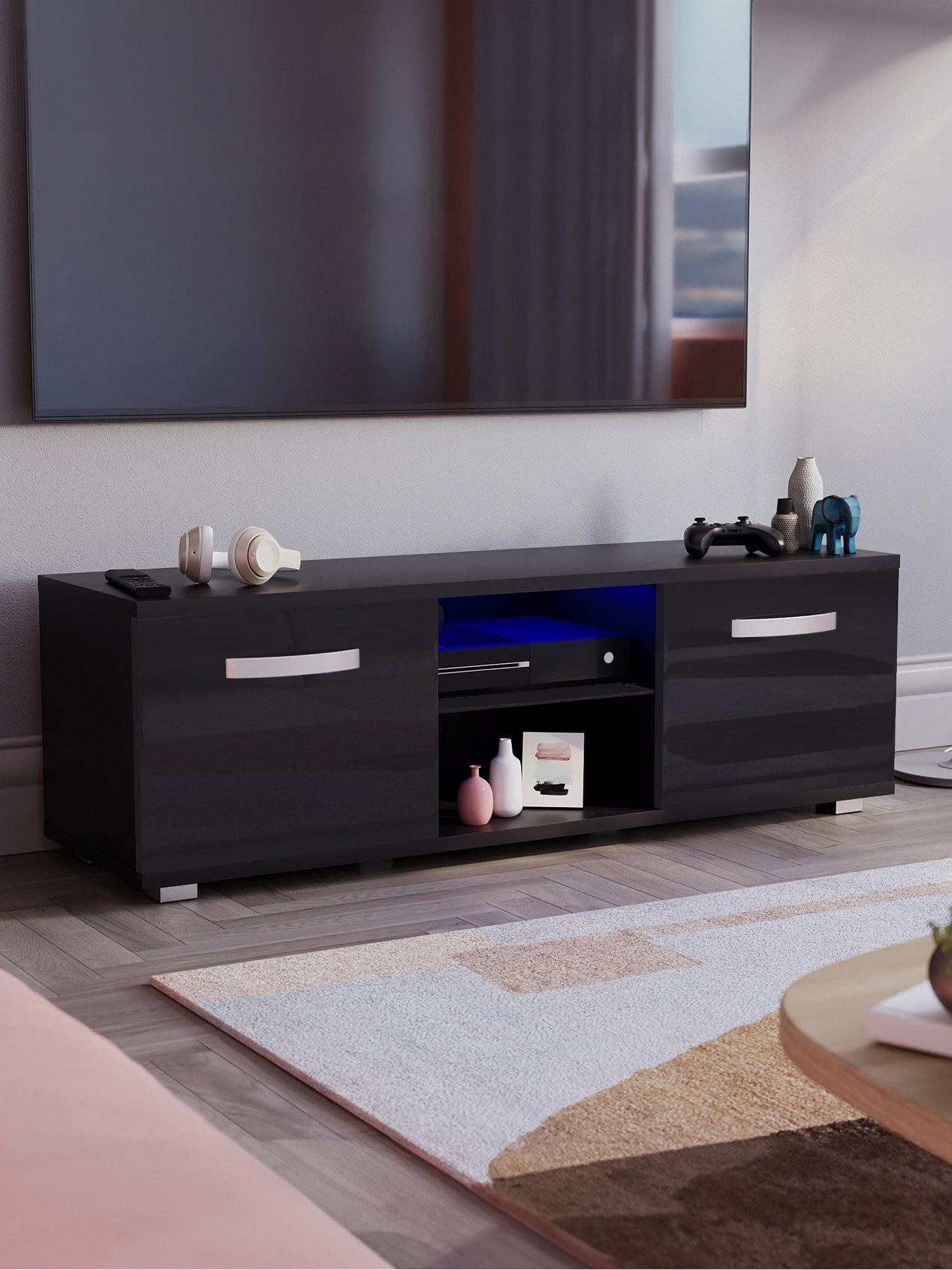 undefined Cosmo 2 Door TV Unit with LED Lighting - fits up to 50 inch TV - Black