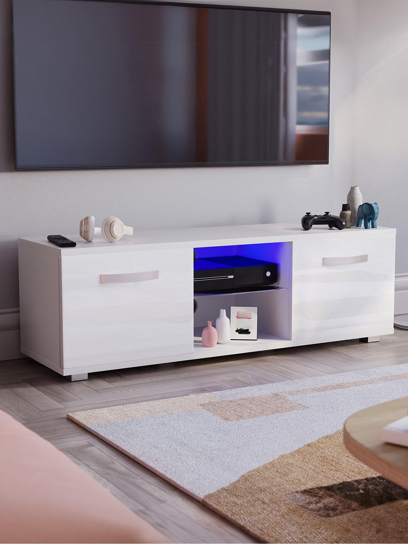 Product photograph of Vida Designs Cosmo 2 Door Tv Unit With Led Lighting - Fits Up To 50 Inch Tv - White from very.co.uk