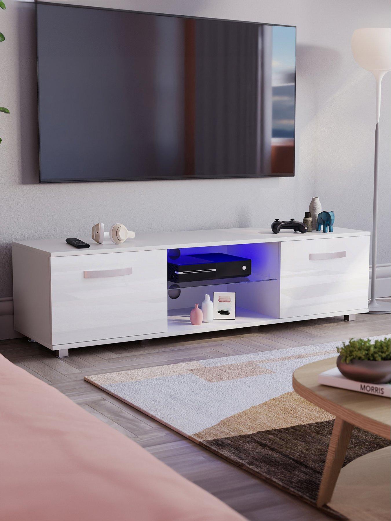 undefined Cosmo 2 Door TV Unit with LED Lighting - fits up to 60 inch TV - White