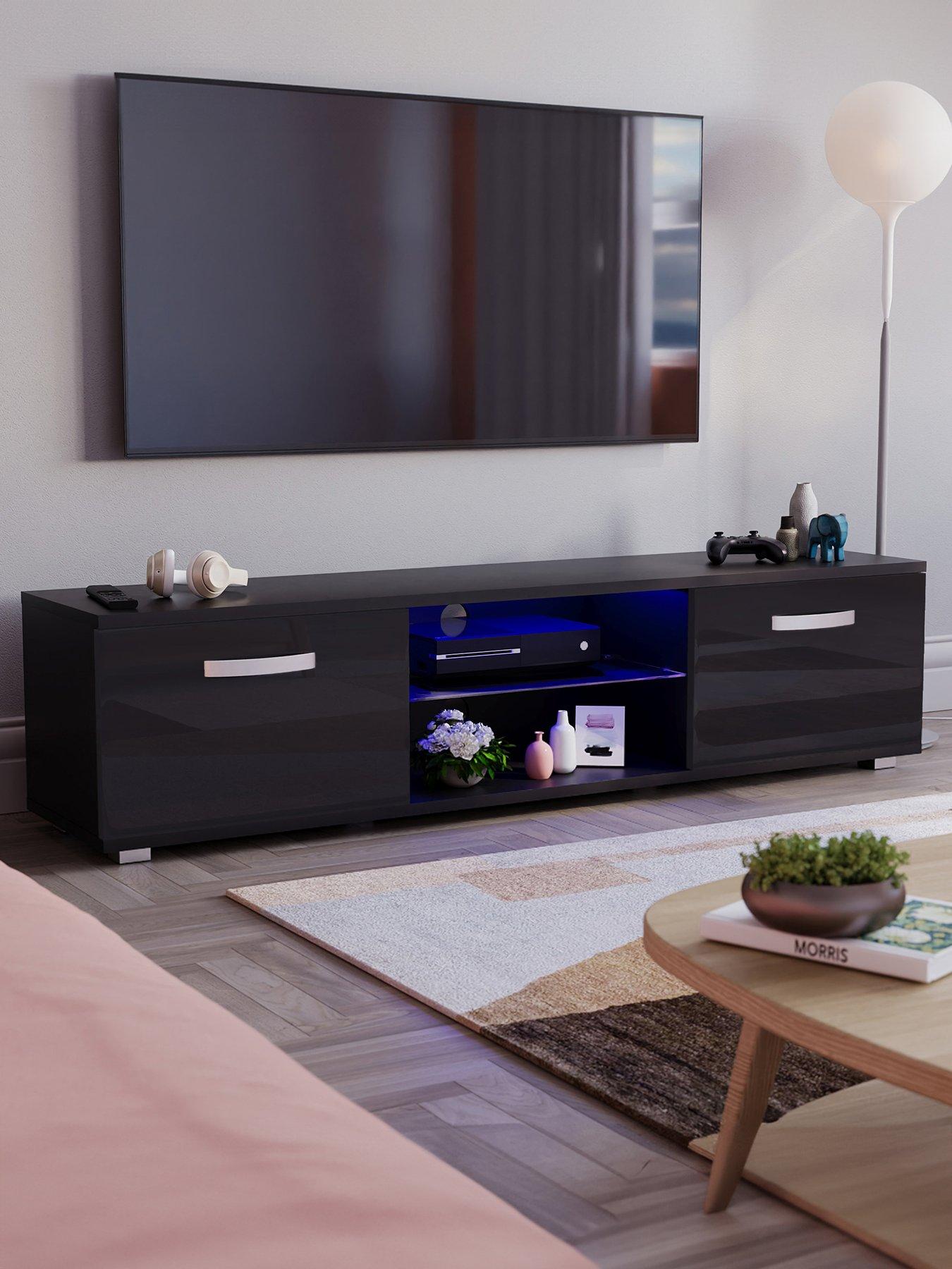 undefined Cosmo 2 Door TV Unit with LED Lighting - fits up to 60 inch TV - Black