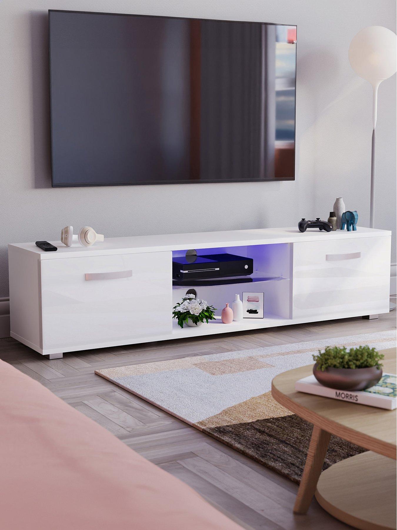 Image 1 of 7 of Vida Designs Cosmo 2 Door TV Unit with LED Lighting - fits up to 70 inch TV - White