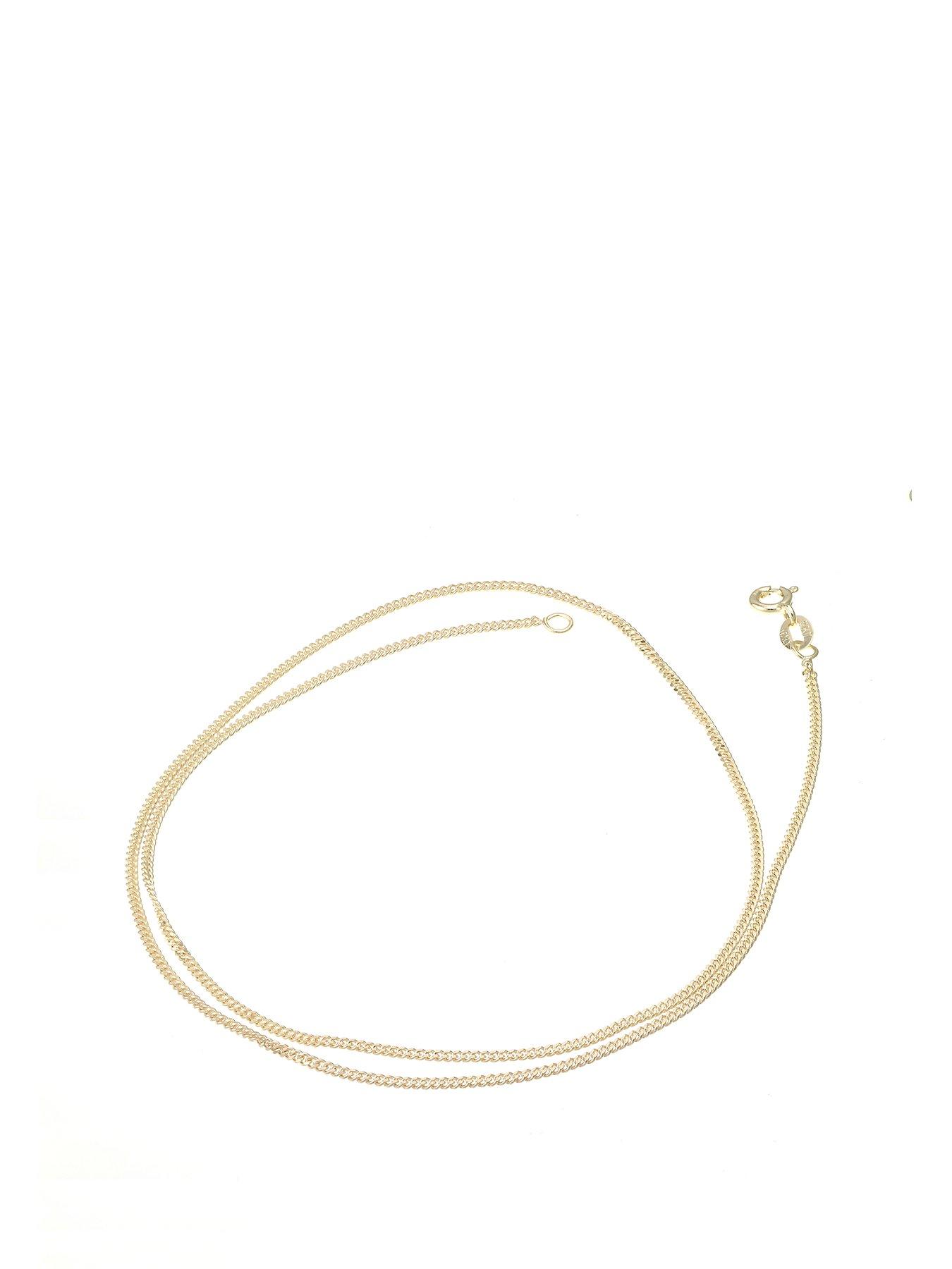 undefined 9ct Yellow Gold Necklace. Solid 18 Inch Dainty Curb Chain