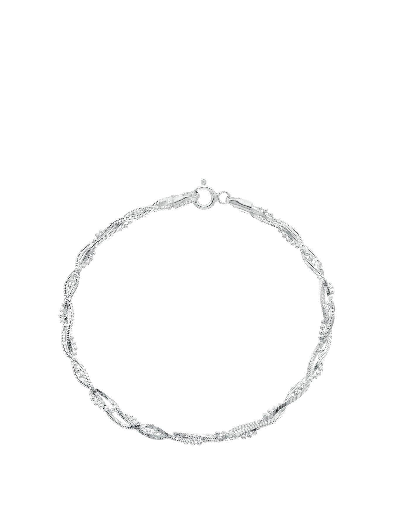 H. Samuel Sterling Silver Bracelet. Twisted Herringbone  &  Bead Bracelet
