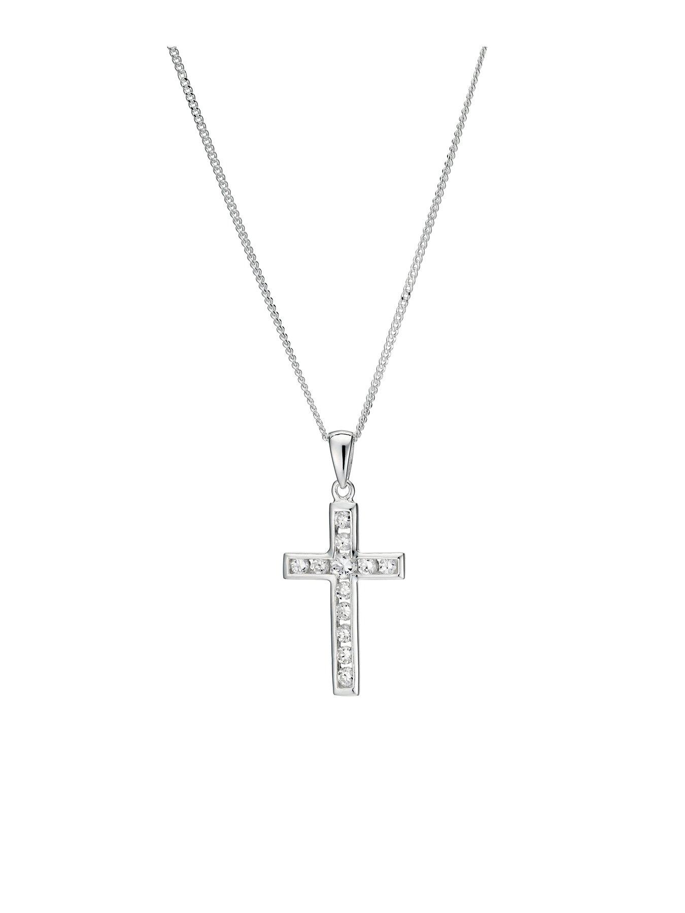 Product photograph of H Samuel Silver Cubic Zirconia Cross Pendant Necklace from very.co.uk