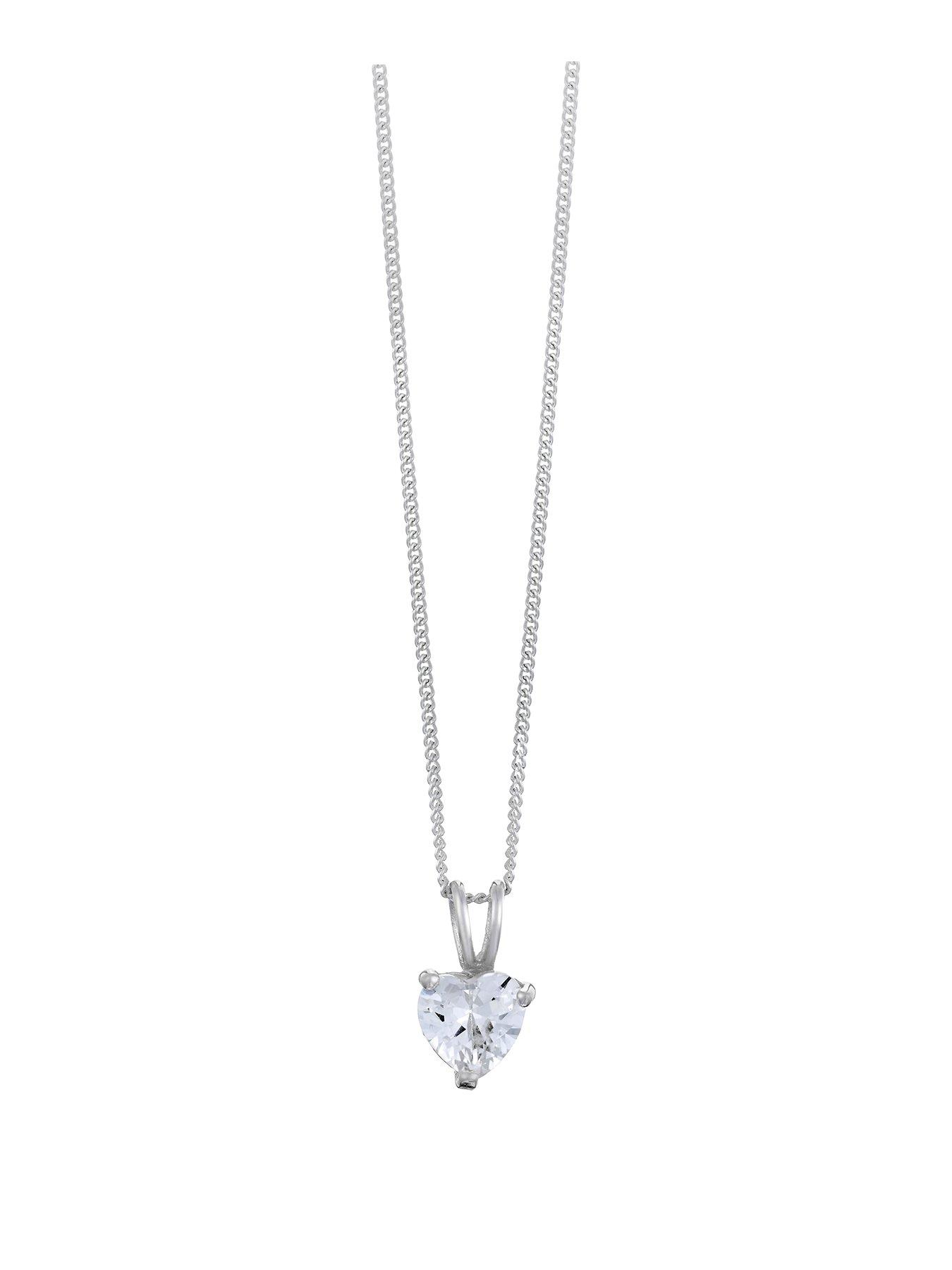 Product photograph of H Samuel Sterling Silver Necklace Amp Heart Shaped Cubic Zirconia Drop Pendant from very.co.uk