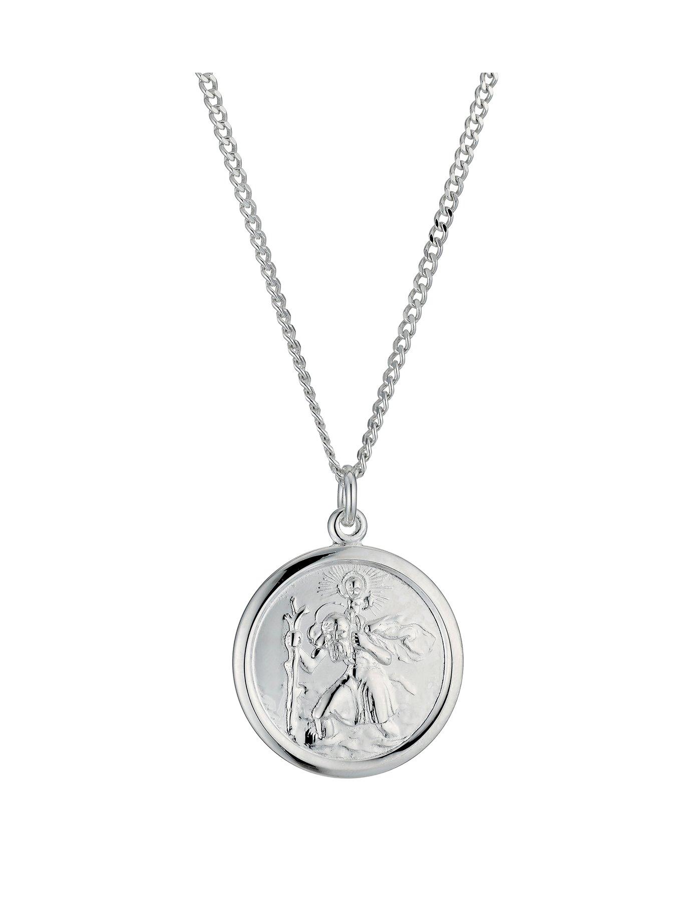 Product photograph of H Samuel Sterling Silver Necklace 18 Inch With St Christopher Pendant from very.co.uk