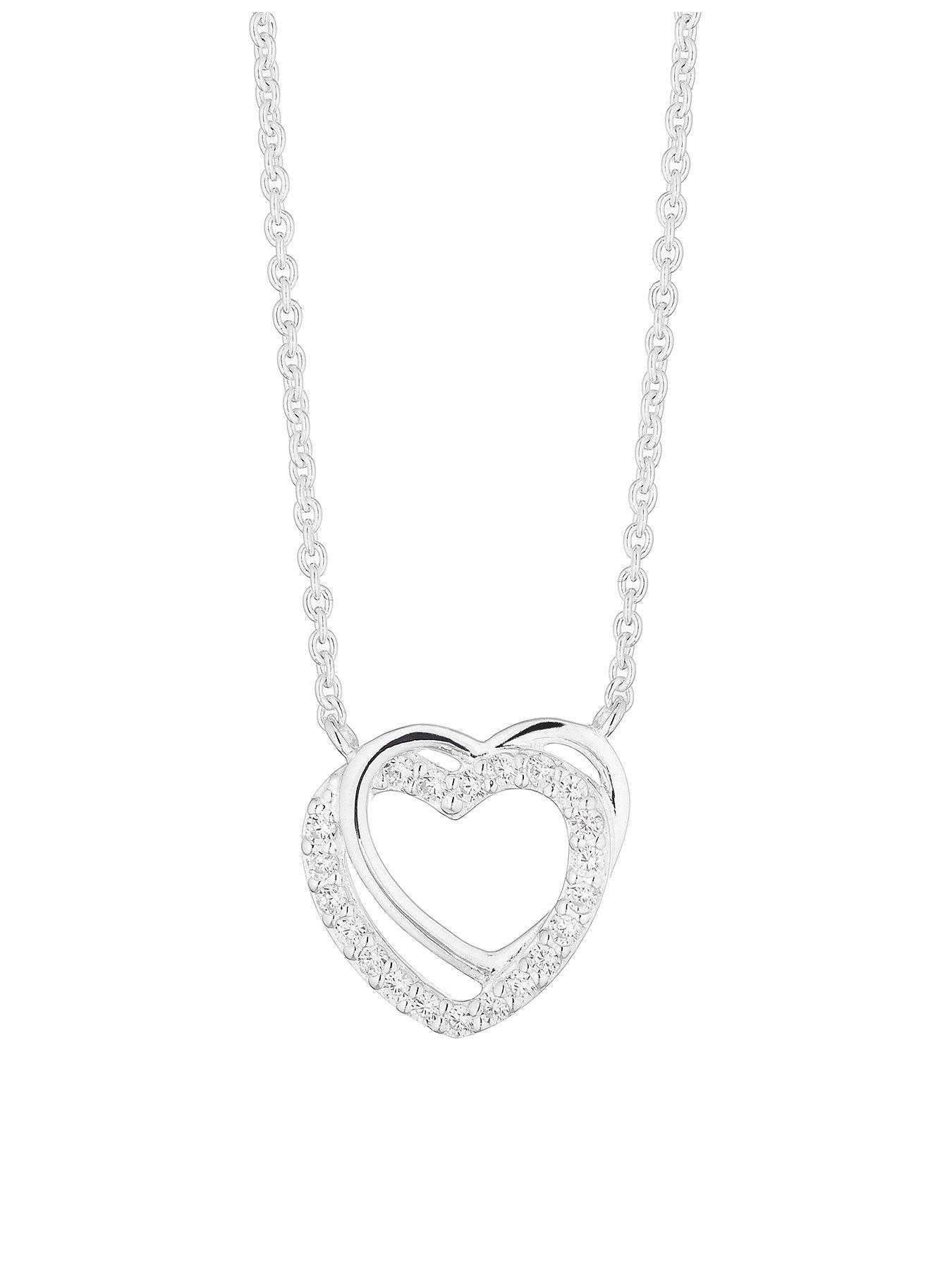 Product photograph of H Samuel Sterling Silver Necklace Cubic Zirconia Interlocking Heart Pendant from very.co.uk