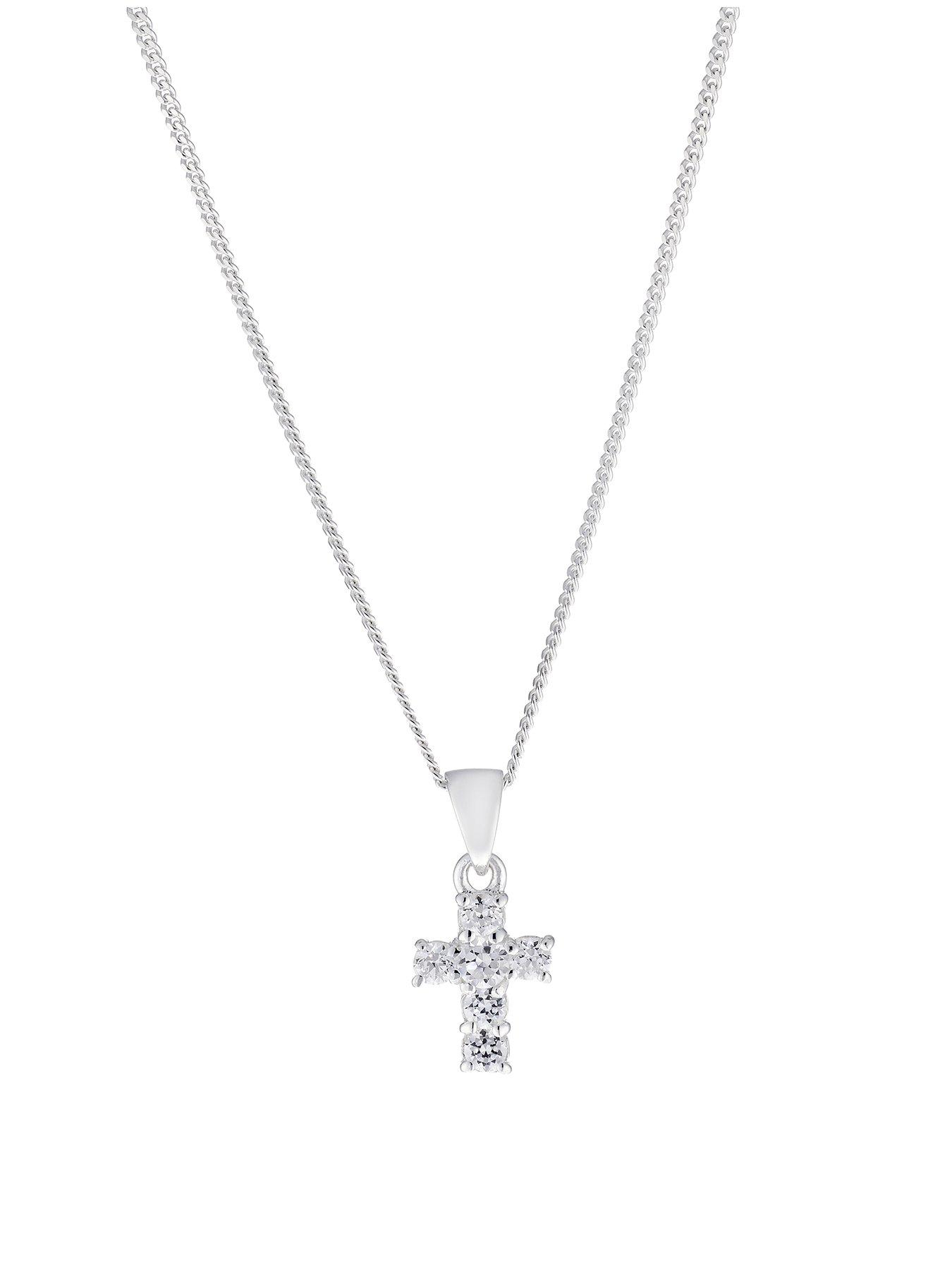H. Samuel Childrens Silver Necklace. 14 Inch with Cubic Zirconia Cross Pendant
