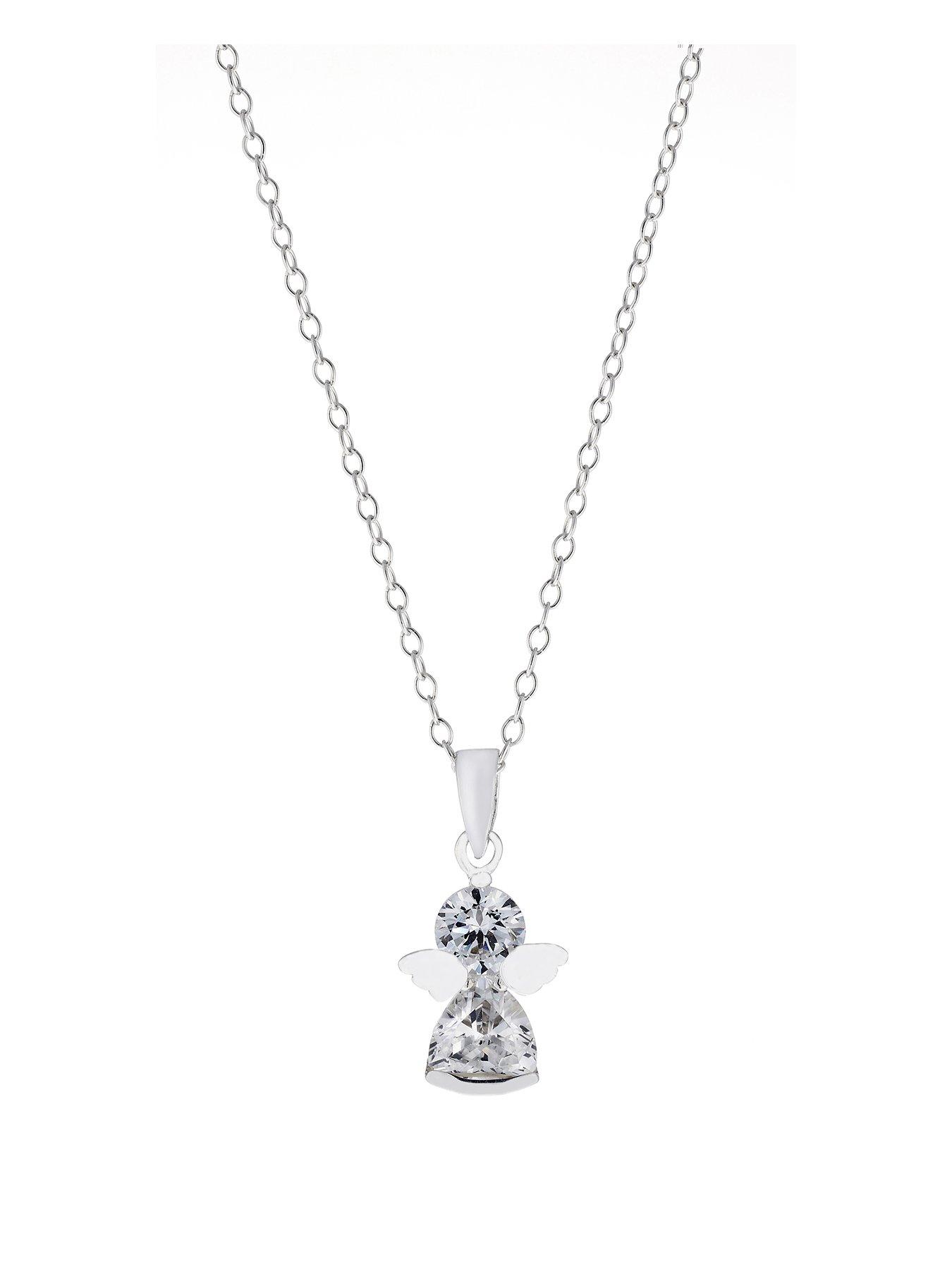 Product photograph of H Samuel Childrens Sterling Silver Necklace With Cubic Zirconia Angel Pendant from very.co.uk