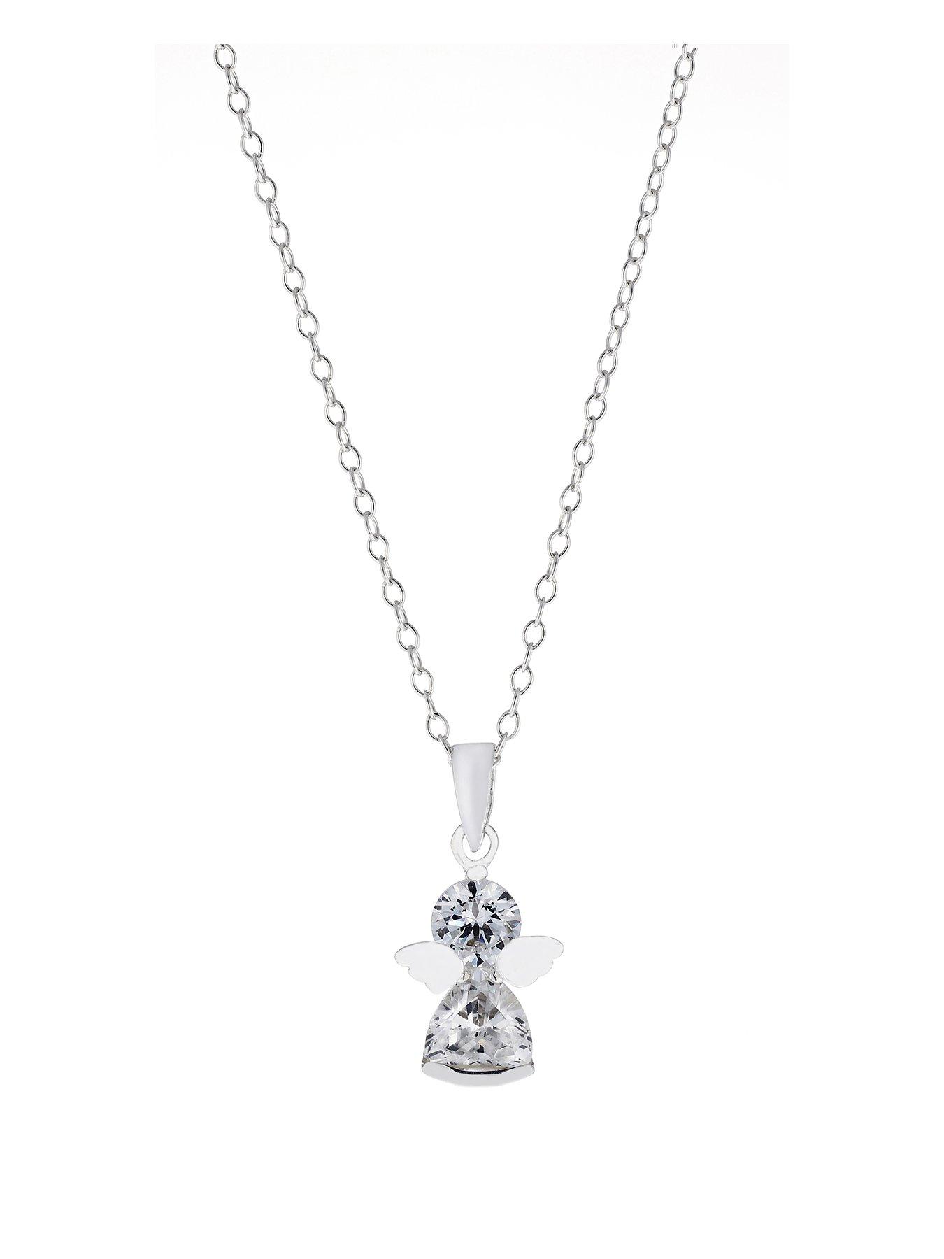 undefined Childrens Sterling Silver Necklace with Cubic Zirconia Angel Pendant