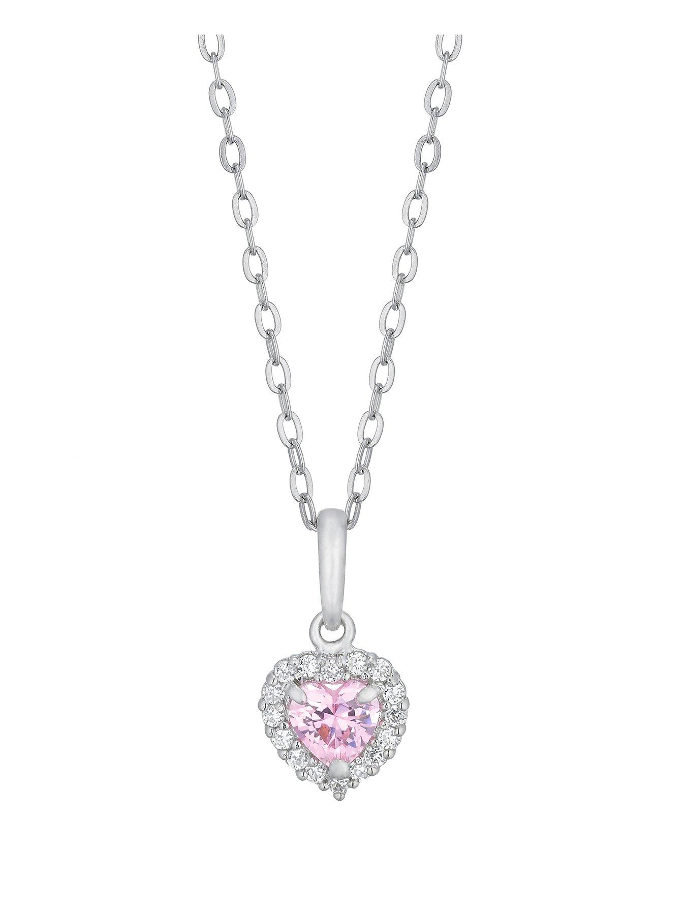 H. Samuel Childrens Sterling Silver Necklace with Pink Cubic Zirconia Heart Pendant