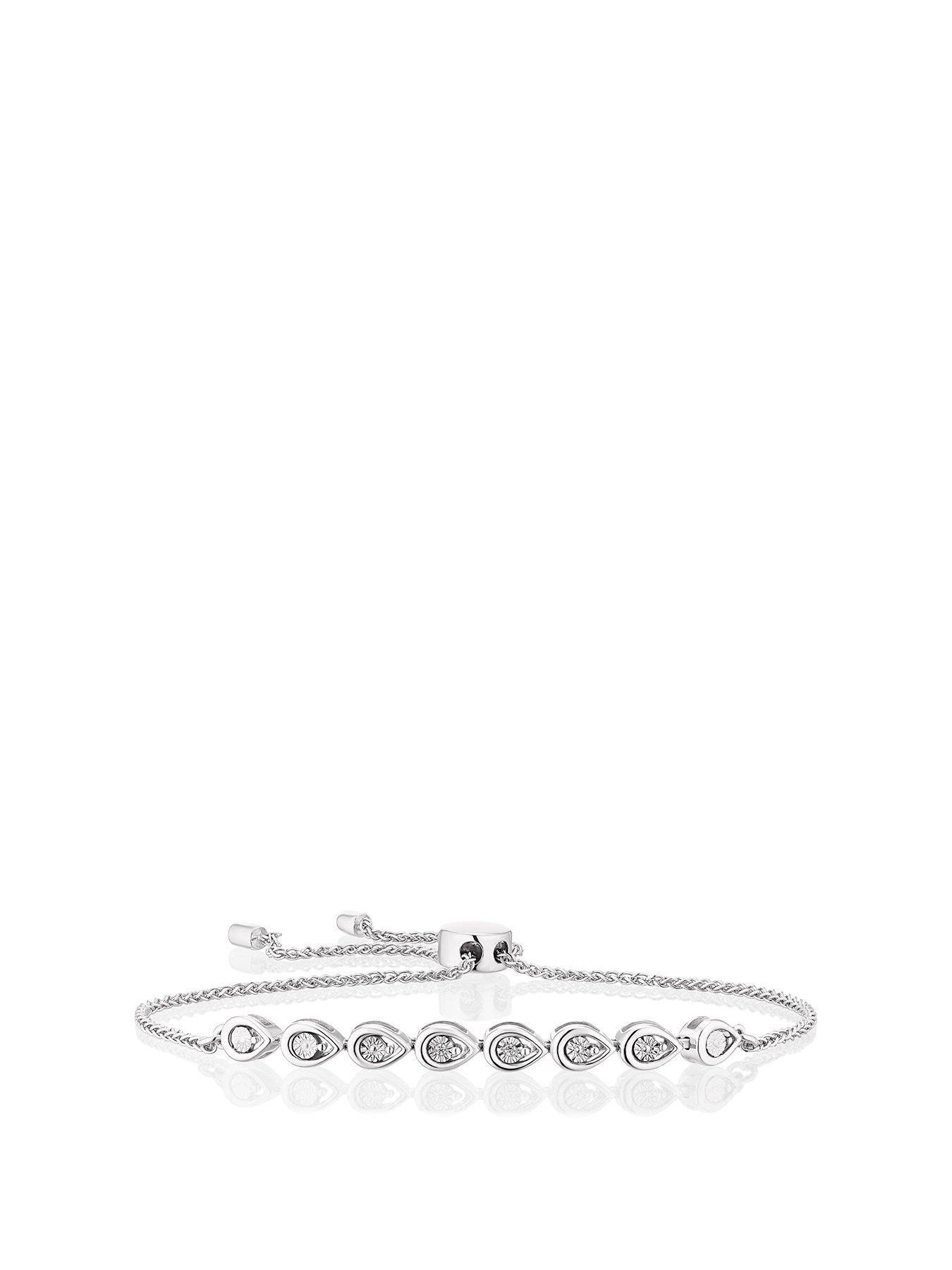 Product photograph of H Samuel Sterling Silver Diamond Pear Bolo Bracelet from very.co.uk