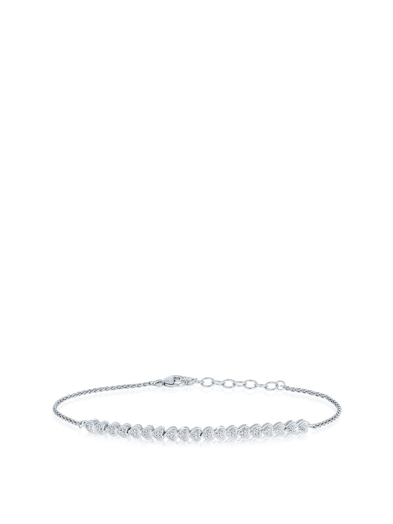 Product photograph of H Samuel Sterling Silver Diamond Heart Bracelet from very.co.uk