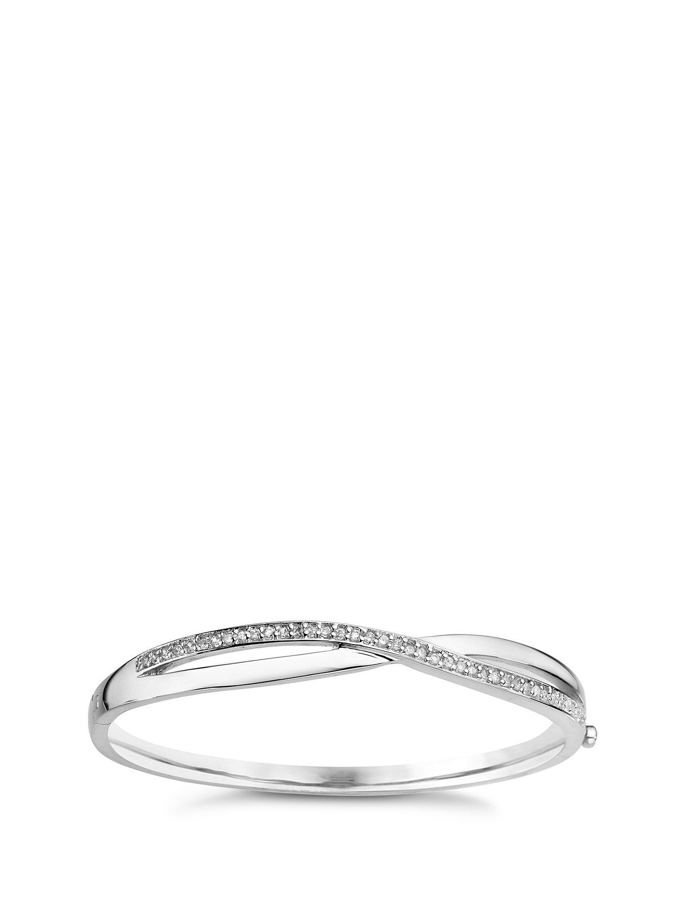 Product photograph of H Samuel Sterling Silver Bracelet Crystal Crossover Bangle from very.co.uk