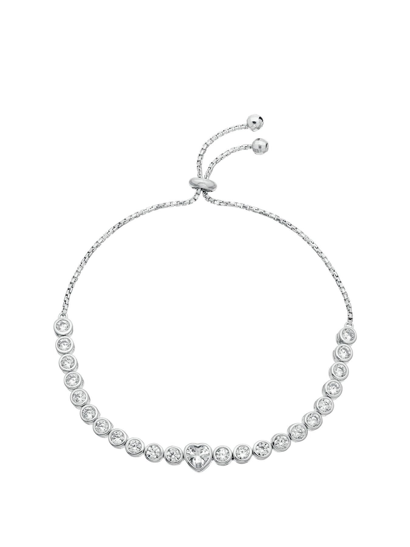 Product photograph of H Samuel Silver Bracelet Rhodium Cubic Zirconia Heart Bolo Bracelet from very.co.uk