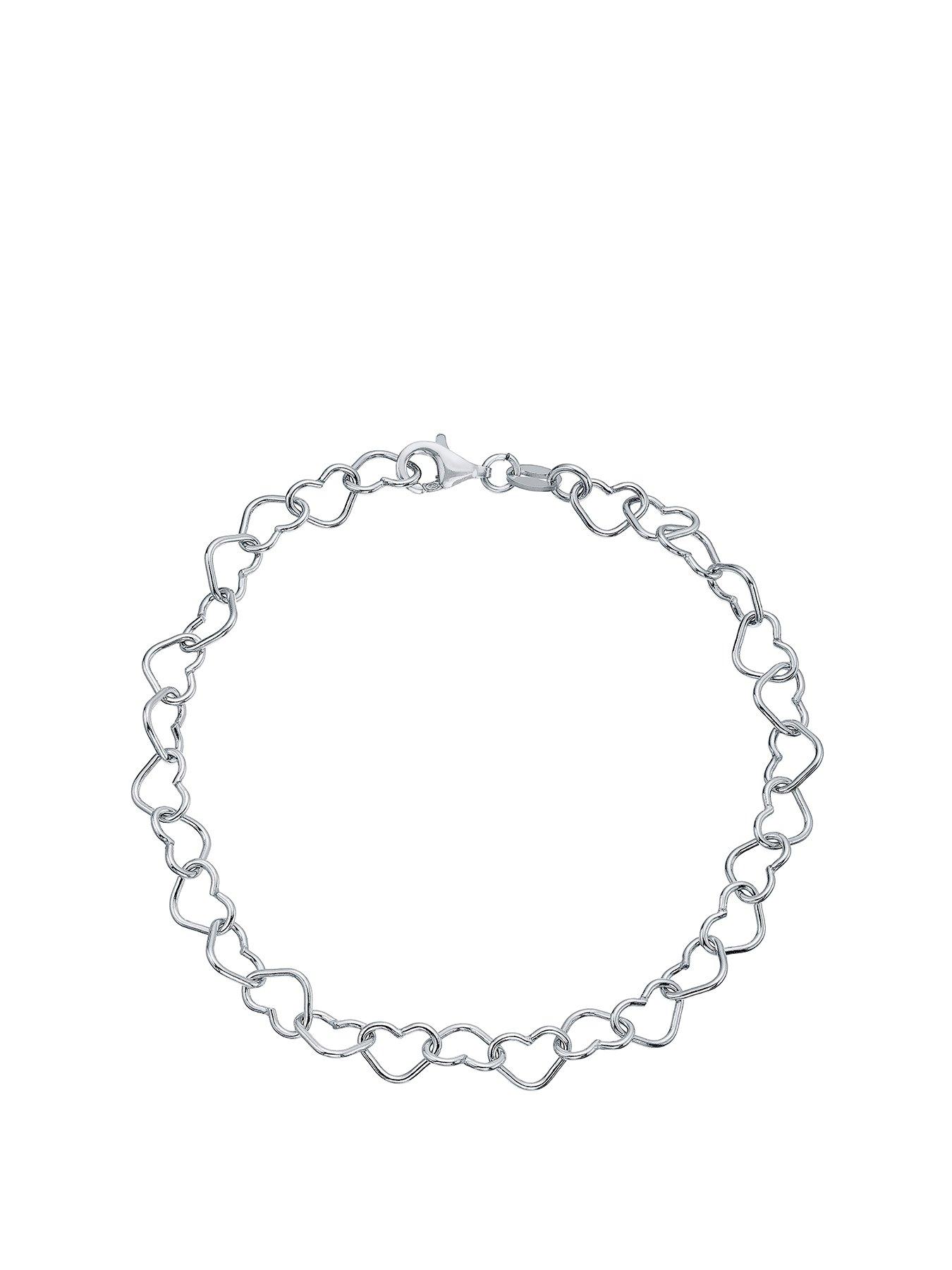 undefined Sterling Silver Bracelet. Plain Heart Link Bracelet