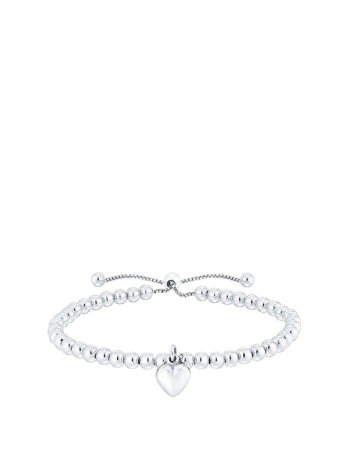 Product photograph of H Samuel Sterling Silver Bracelet Beaded Heart Bolo Bracelet from very.co.uk
