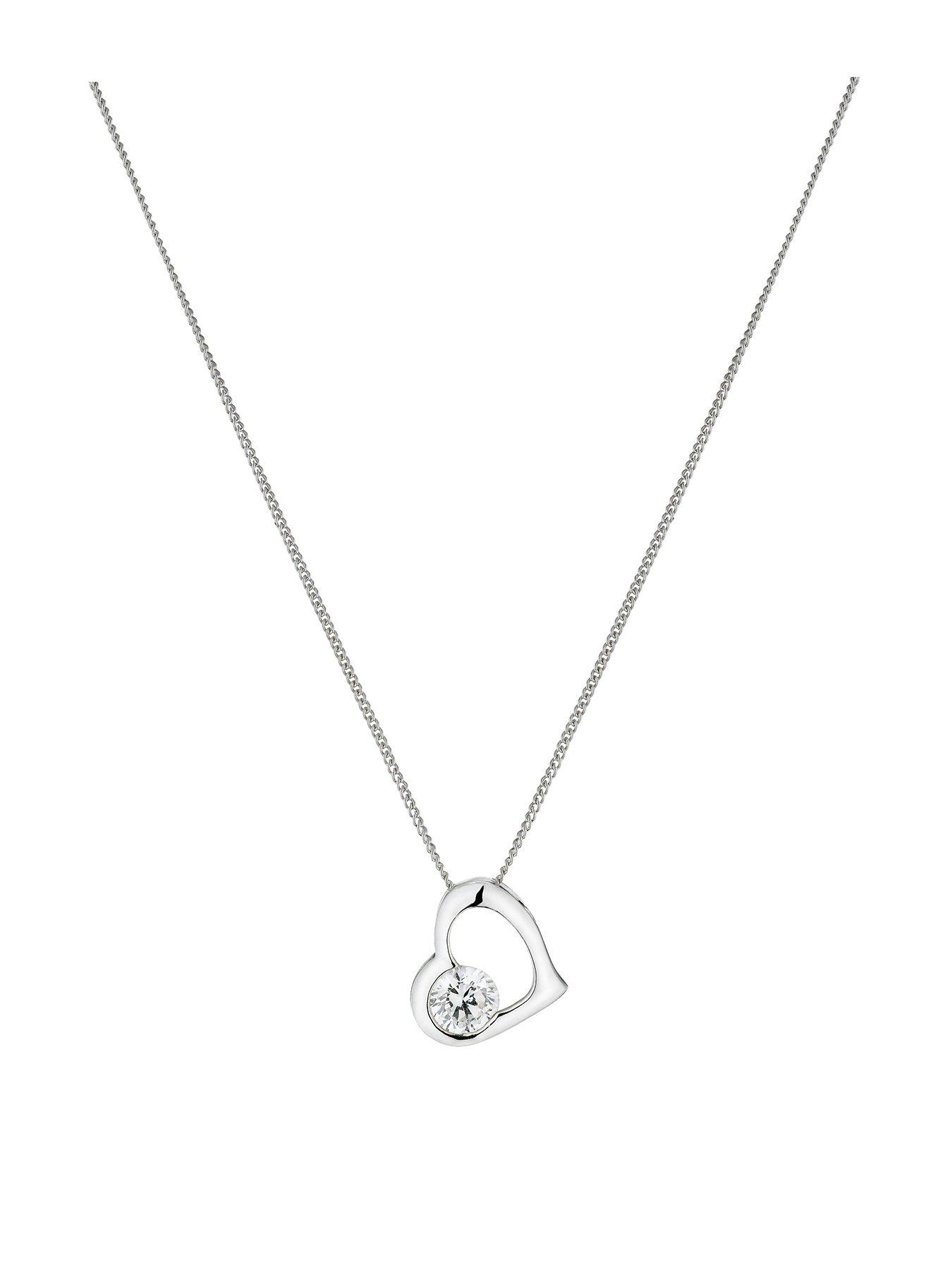 Product photograph of H Samuel Sterling Silver Necklace Cubic Zirconia Open Heart Pendant from very.co.uk