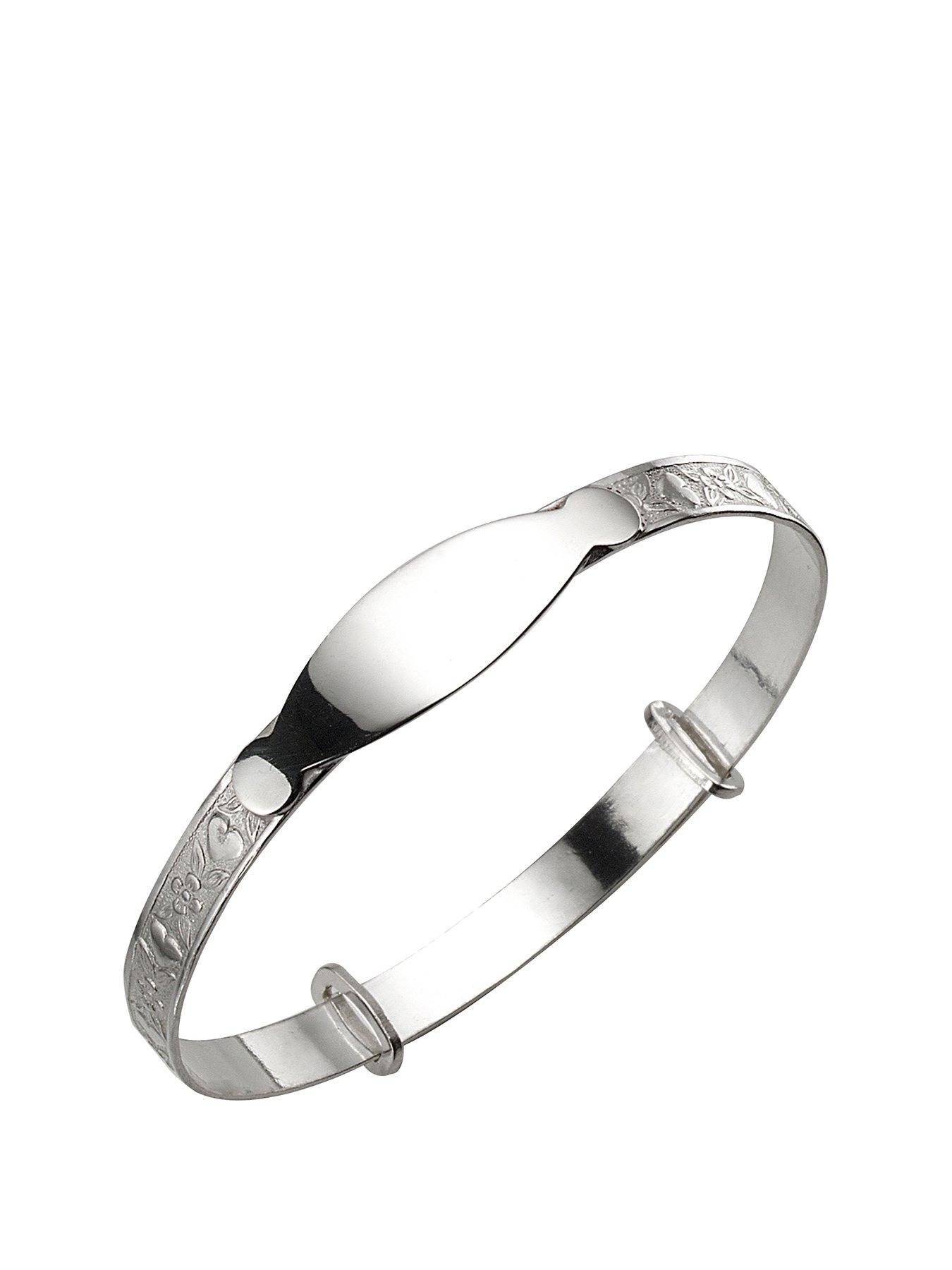 Product photograph of H Samuel Childrens Sterling Silver Heart Amp Flower Id Expander Bangle from very.co.uk