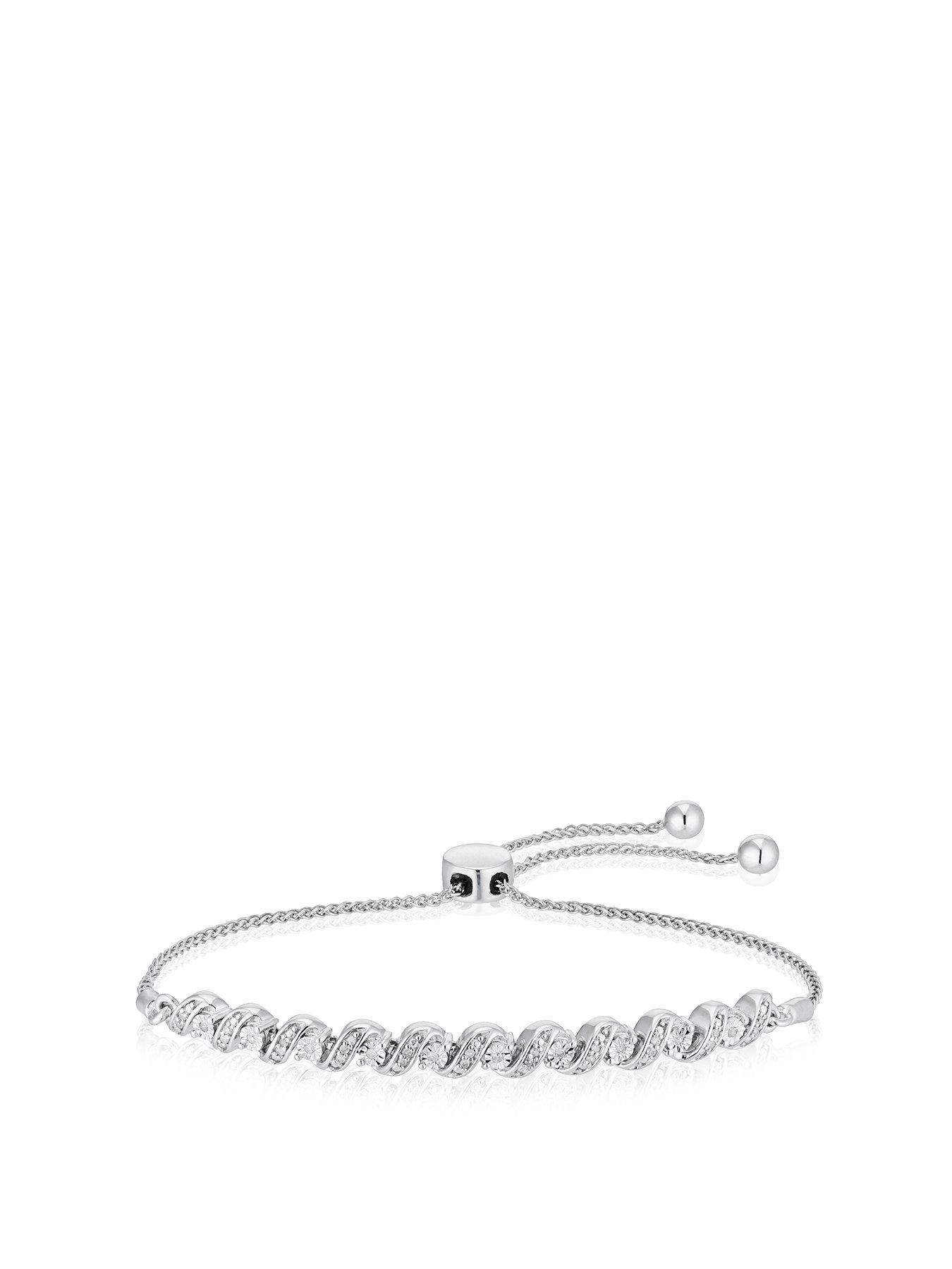 Product photograph of H Samuel Silver Bracelet 0 10ct Diamond Twist Bolo Bracelet from very.co.uk