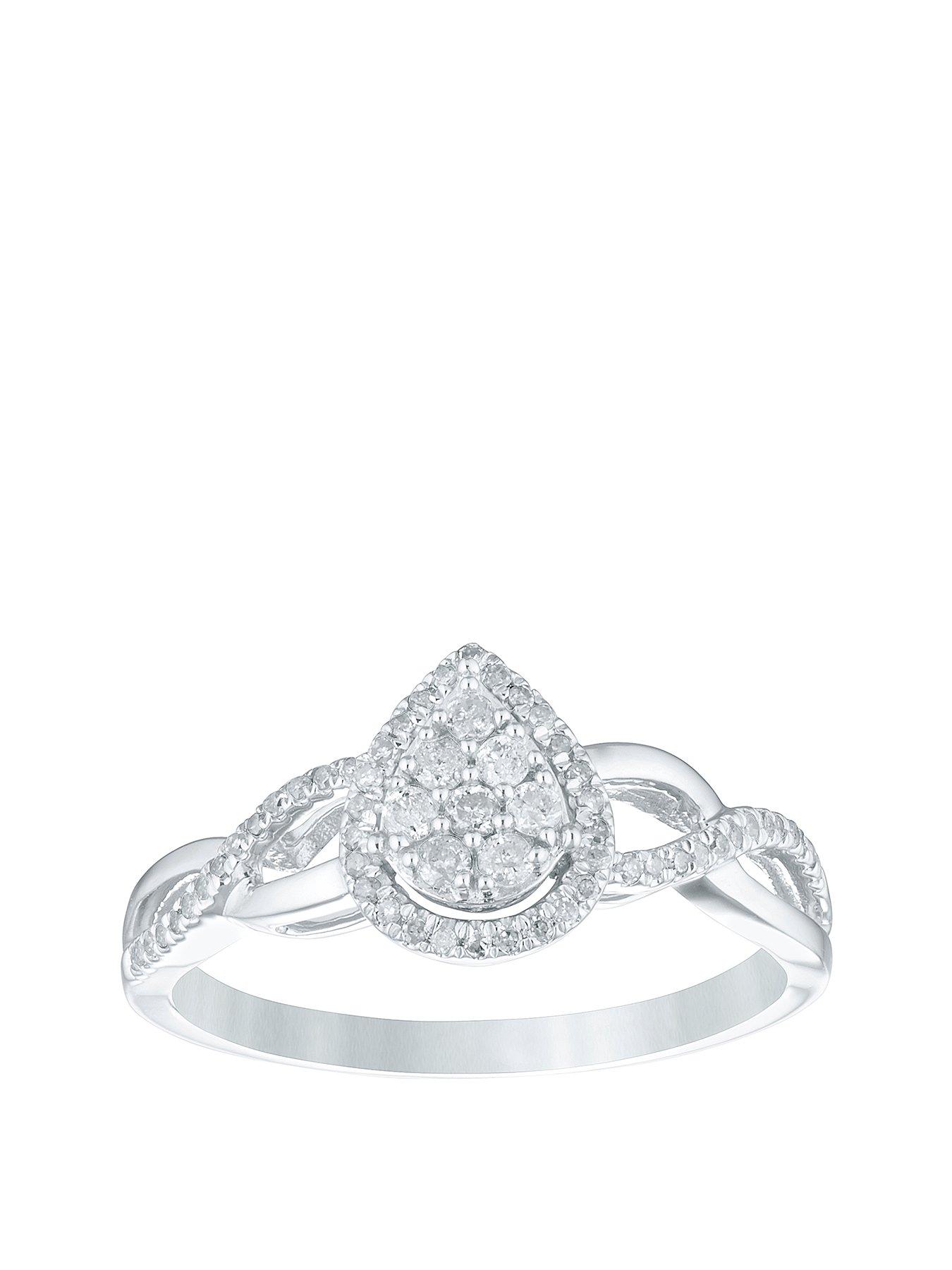 H. Samuel 9ct White Gold Engagement Ring. 0.20ct Diamond Pear Shaped Cluster Ring