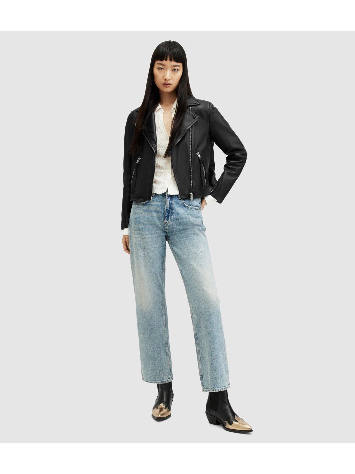Image 3 of 5 of AllSaints Dalby Regular Fit Leather Biker Jacket - Black