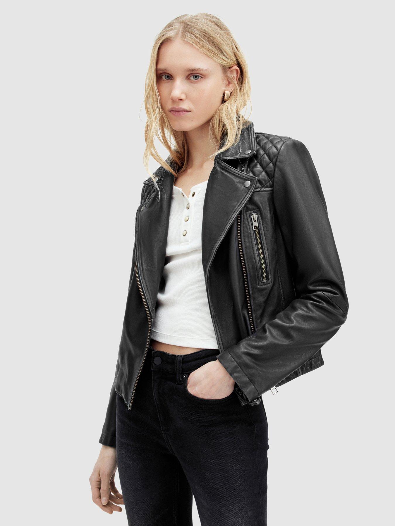 undefined Relaxed Fit Cargo Leather Biker Jacket - Black