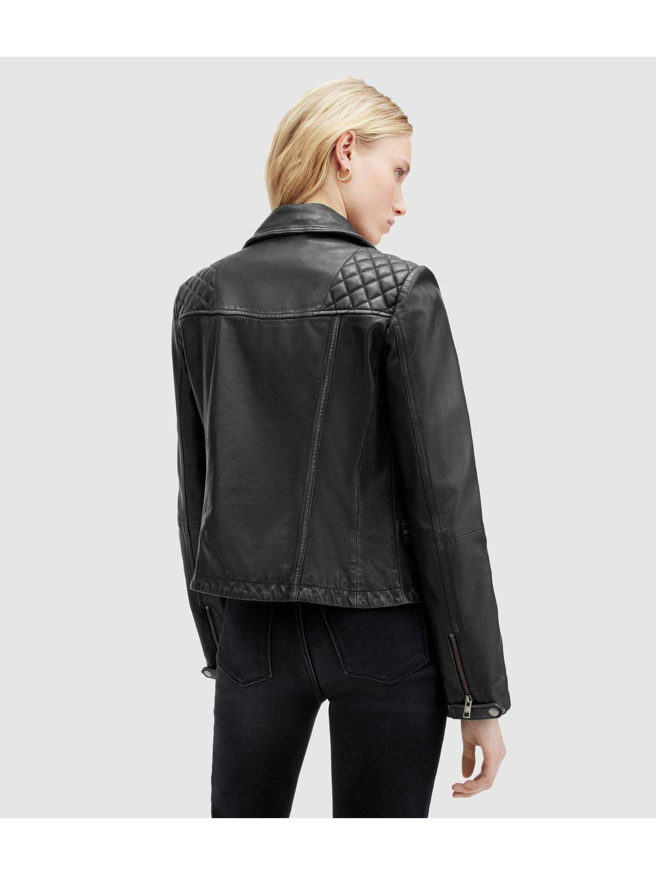 AllSaints Relaxed Fit Cargo Leather Biker Jacket Black Very