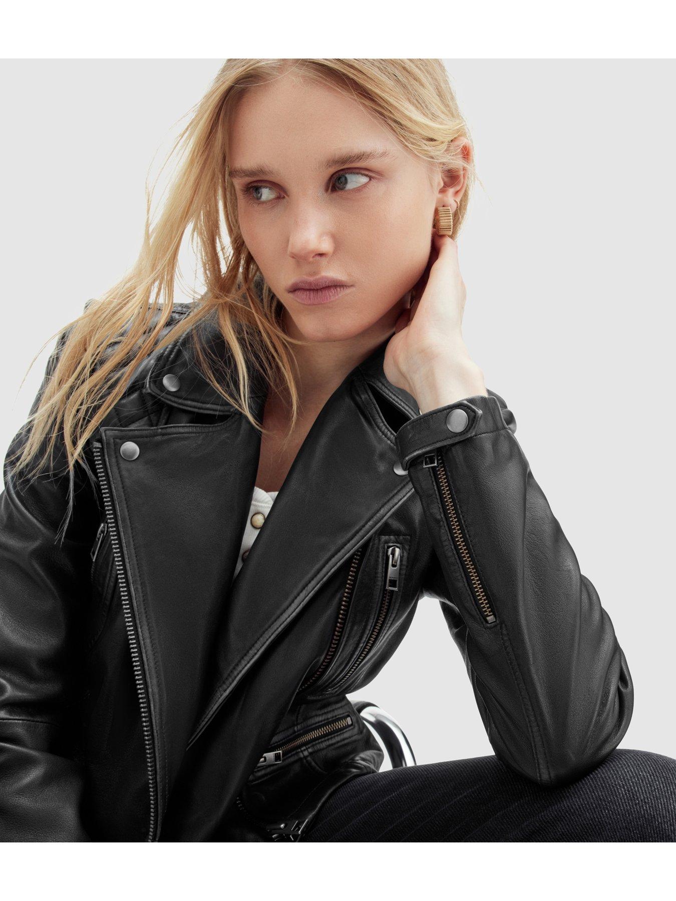 AllSaints Relaxed Fit Cargo Leather Biker Jacket - Black | Very.co.uk