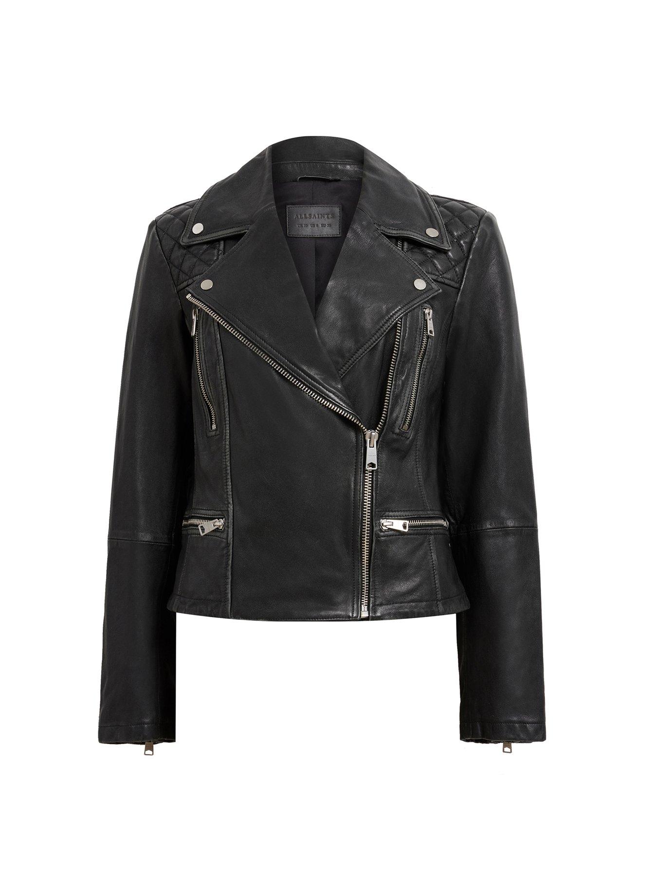 AllSaints Relaxed Fit Cargo Leather Biker Jacket Black Very