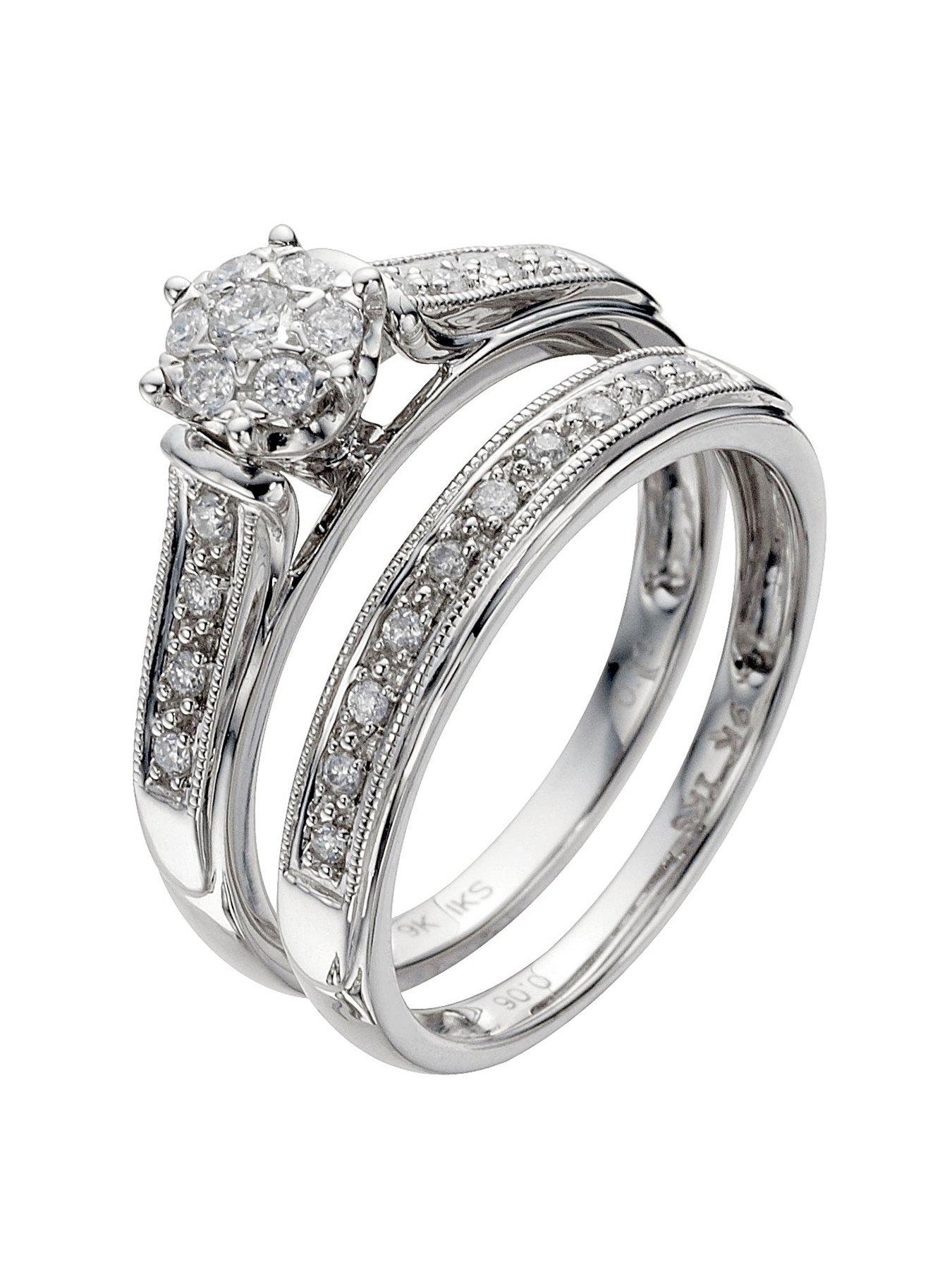 H. Samuel Perfect Fit 9ct White Gold Wedding and Engagement Ring Set. 0.25ct Diamond Bridal Set