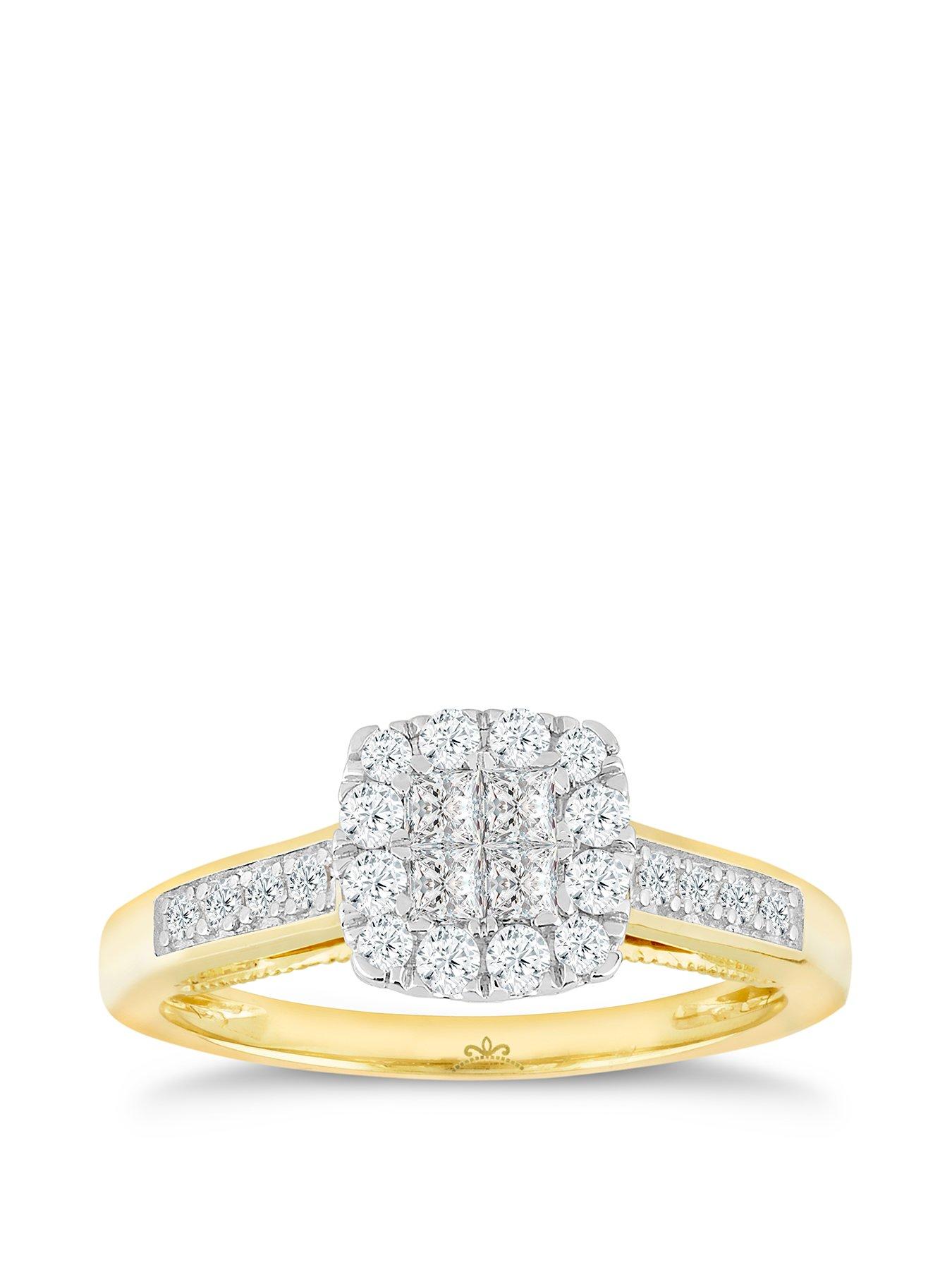 Product photograph of H Samuel Princessa 9ct Yellow Gold 0 50ct Diamond Cluster Ring from very.co.uk