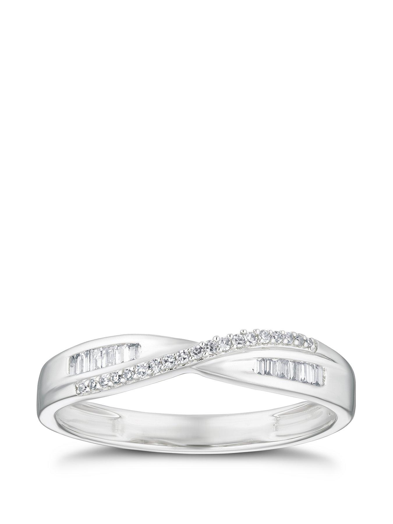 Product photograph of H Samuel 9ct White Gold Engagement Ring 0 10ct Diamond Crossover Eternity Ring from very.co.uk