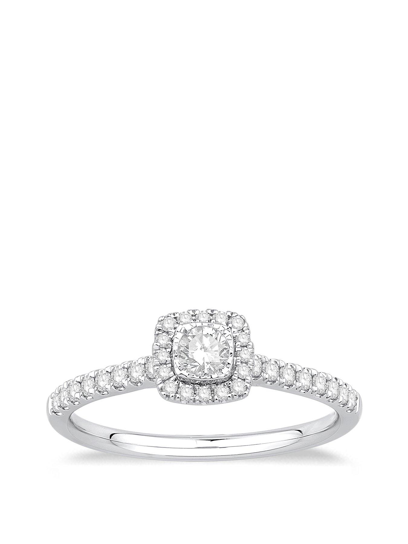H. Samuel 9ct White Gold Engagement Ring. 0.33ct Diamond Cushion Halo Ring