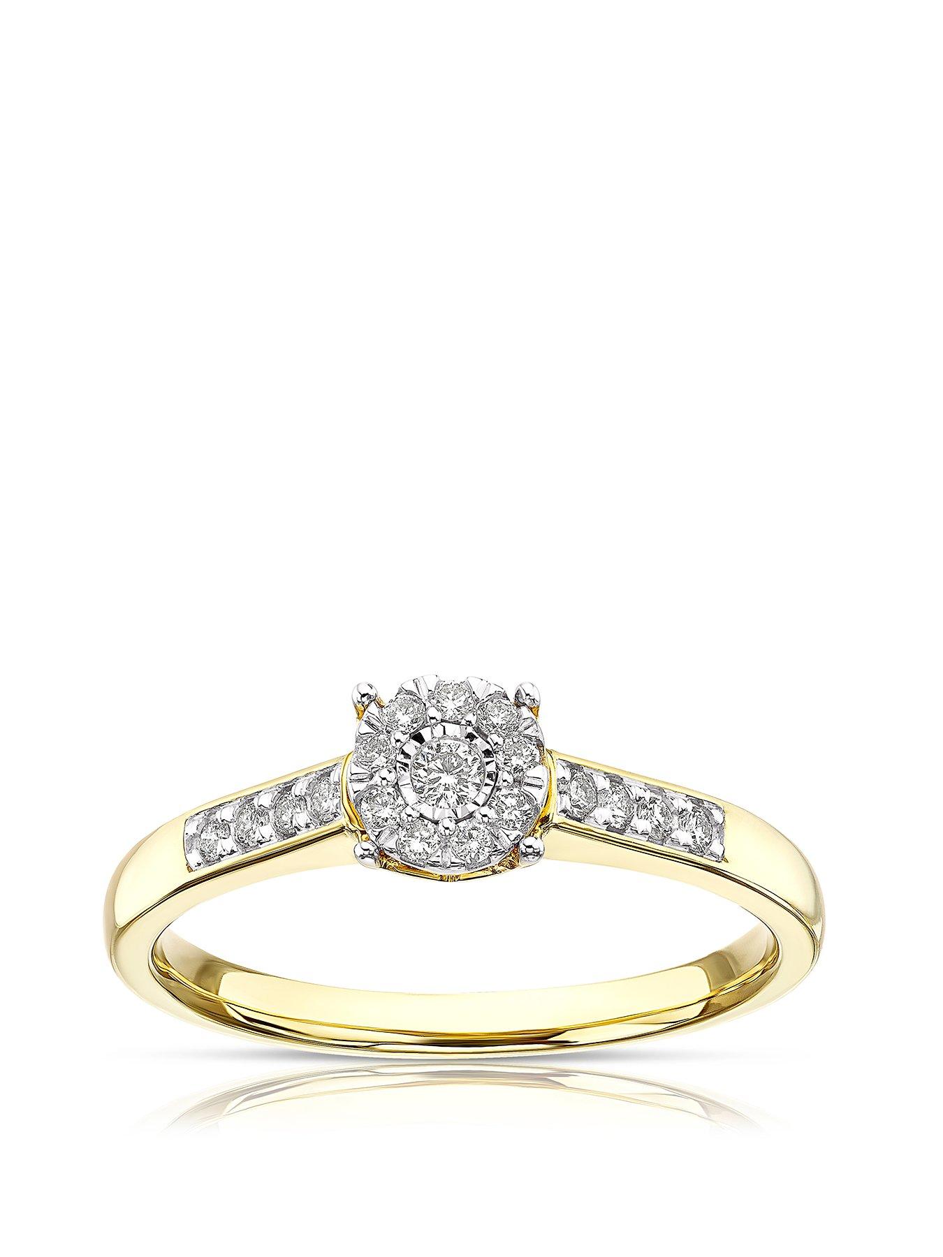 H. Samuel 9ct Yellow Gold Engagement Ring. 0.15ct Diamond Round Cluster Ring