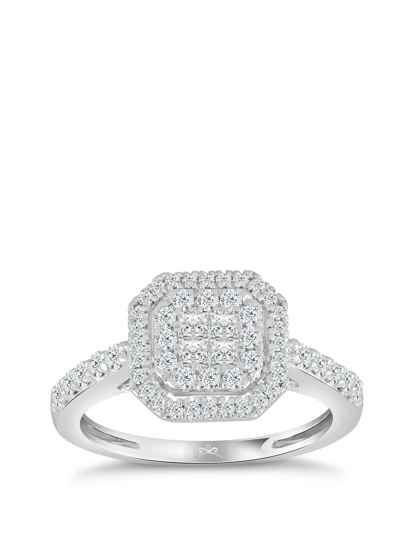 Product photograph of H Samuel Princessa 9ct White Gold 0 66ct Diamond Cluster Ring from very.co.uk