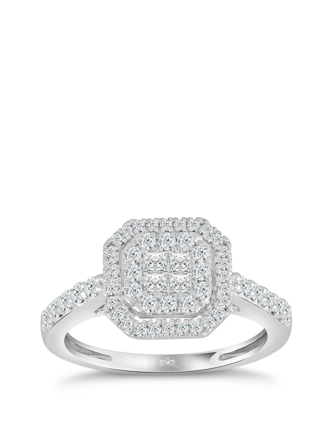 undefined Princessa 9ct White Gold Engagement Ring. 0.66ct Diamond Cluster Ring