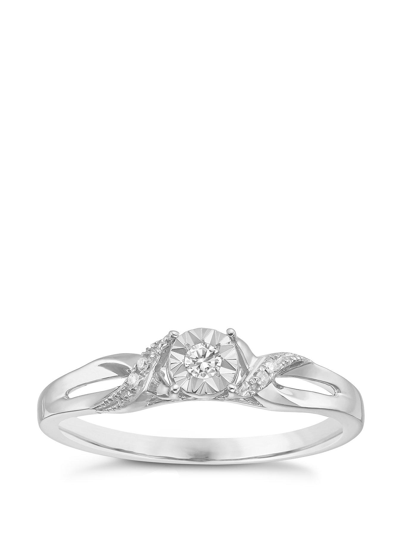 Product photograph of H Samuel 9ct White Gold Engagement Ring Diamond Illusion Solitaire Ring from very.co.uk