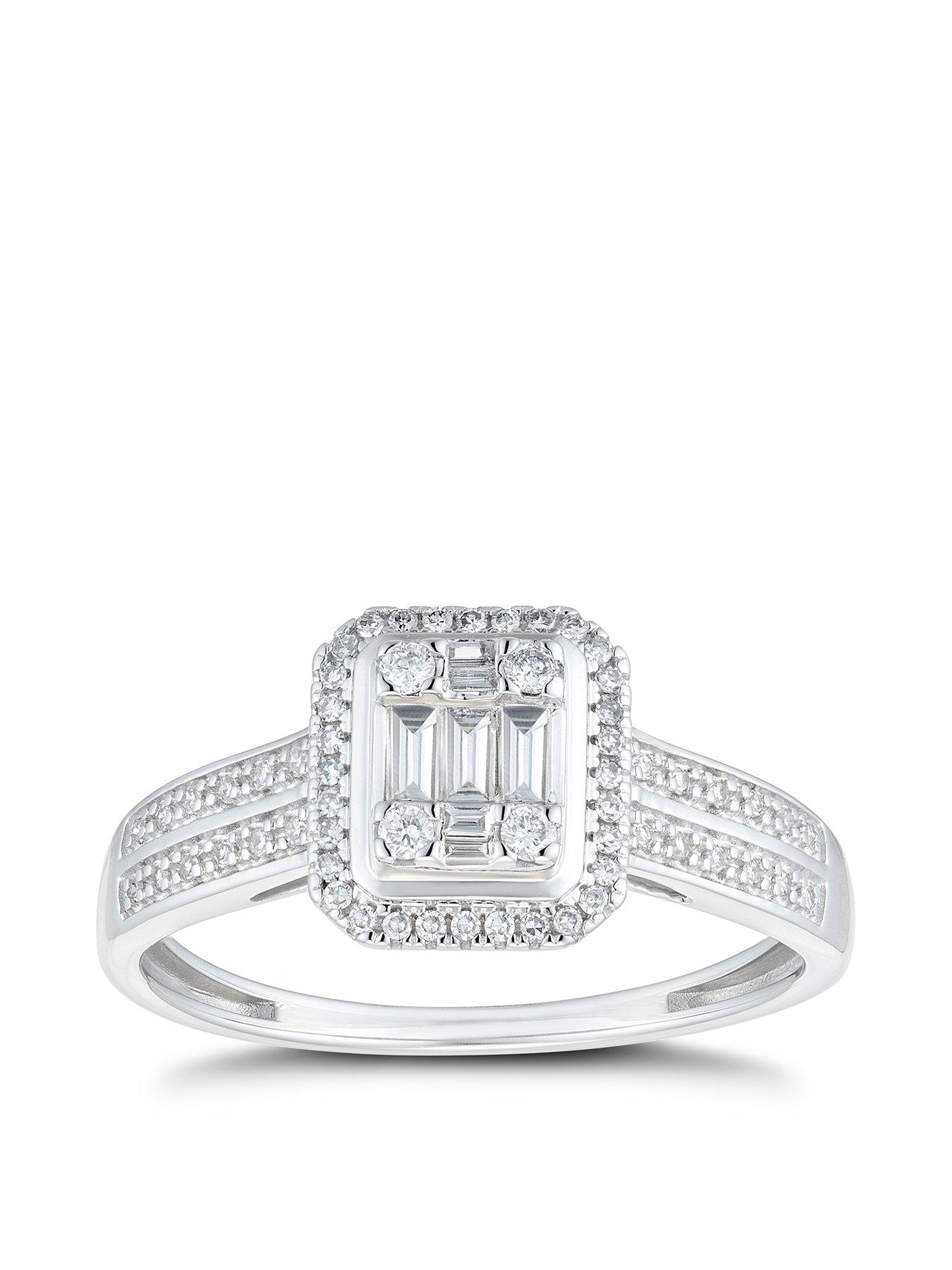 Product photograph of H Samuel 9ct White Gold 0 25ct Diamond Baguette Ring from very.co.uk