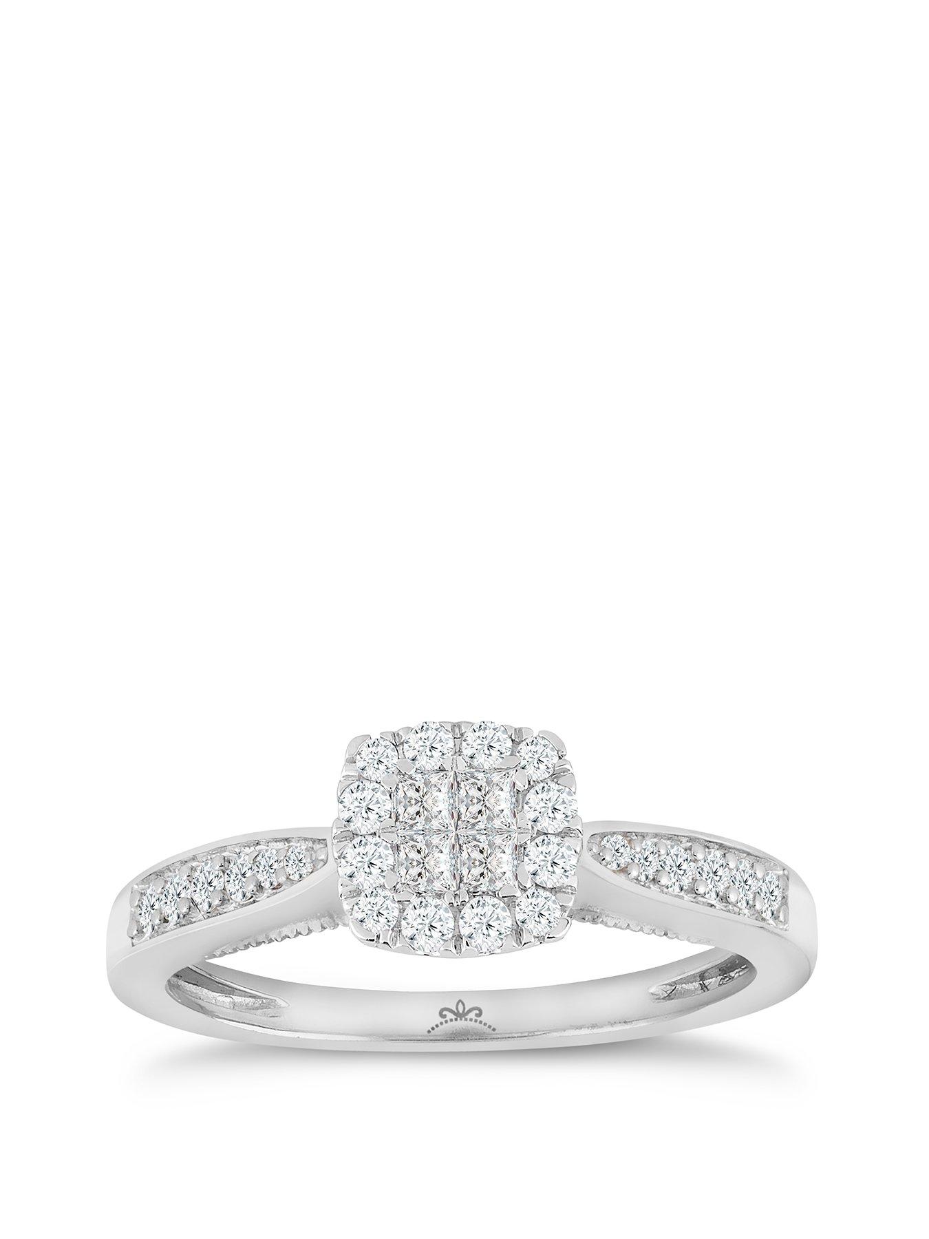 H. Samuel Princessa 9ct White Gold Engagement Ring. 0.33ct Diamond Cluster Ring