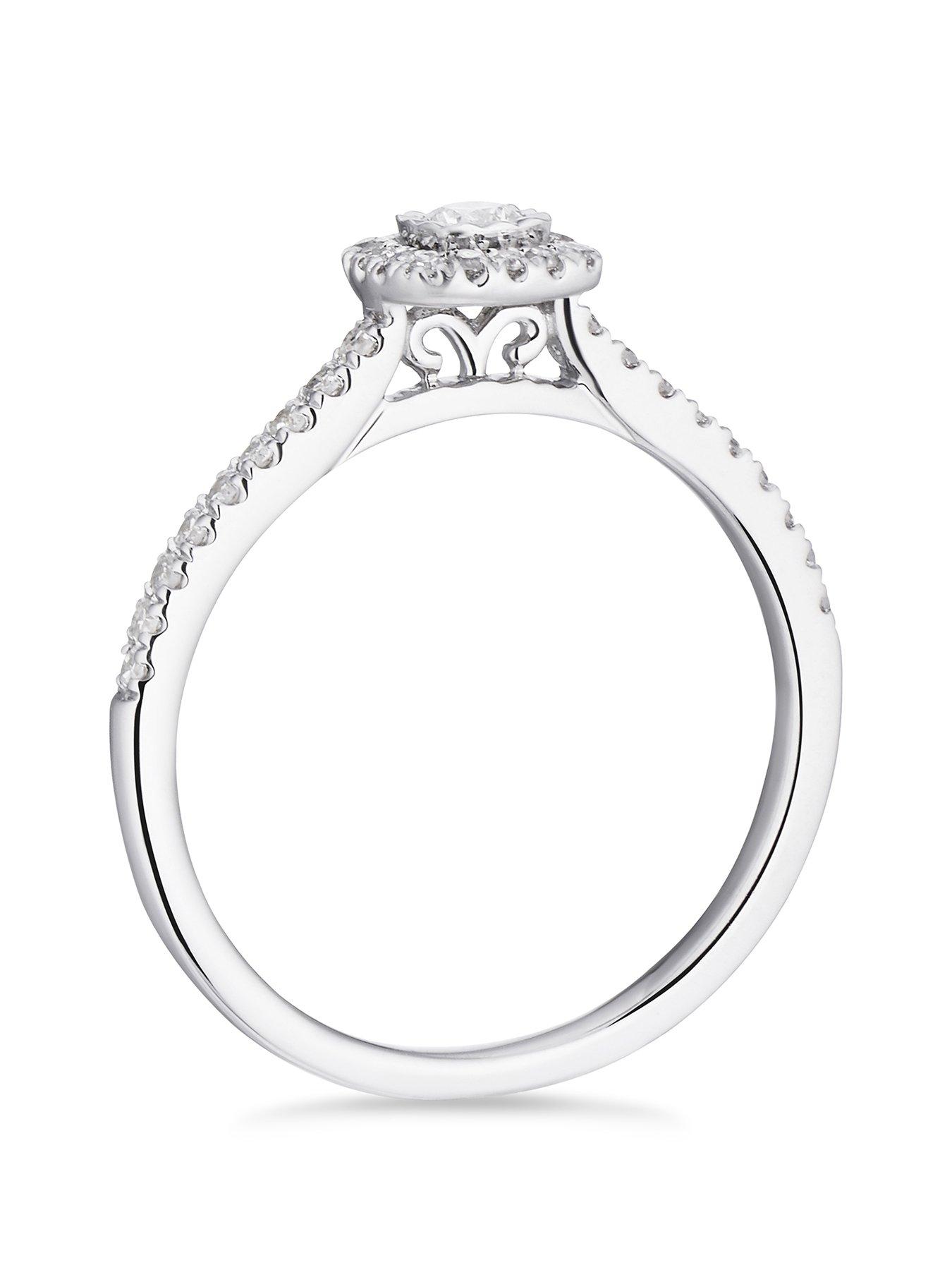 Image 2 of 3 of H. Samuel 9ct White Gold Engagement Ring. 0.25ct Diamond Cushion Shaped Halo Ring