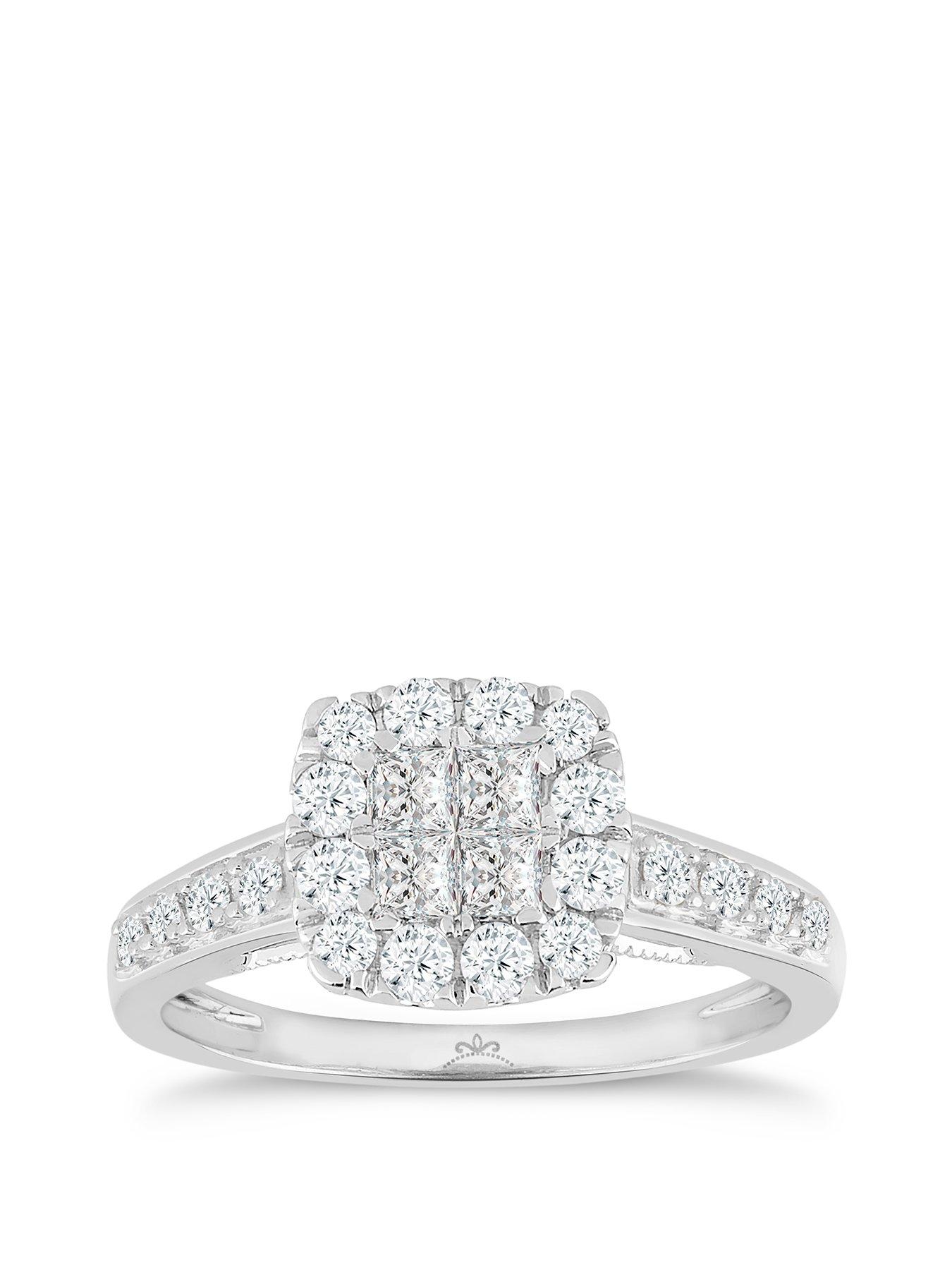H. Samuel Princessa 9ct White Gold 0.66ct Diamond Square Cluster Ring