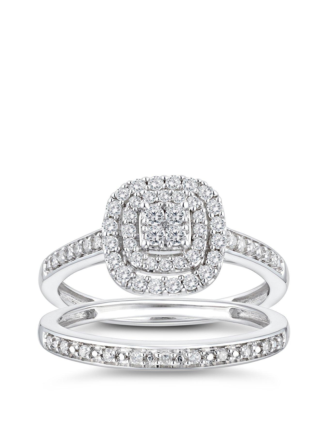 H. Samuel Perfect Fit 9ct White Gold Engagement and Wedding Ring Set. 0.40ct Diamond Bridal Set