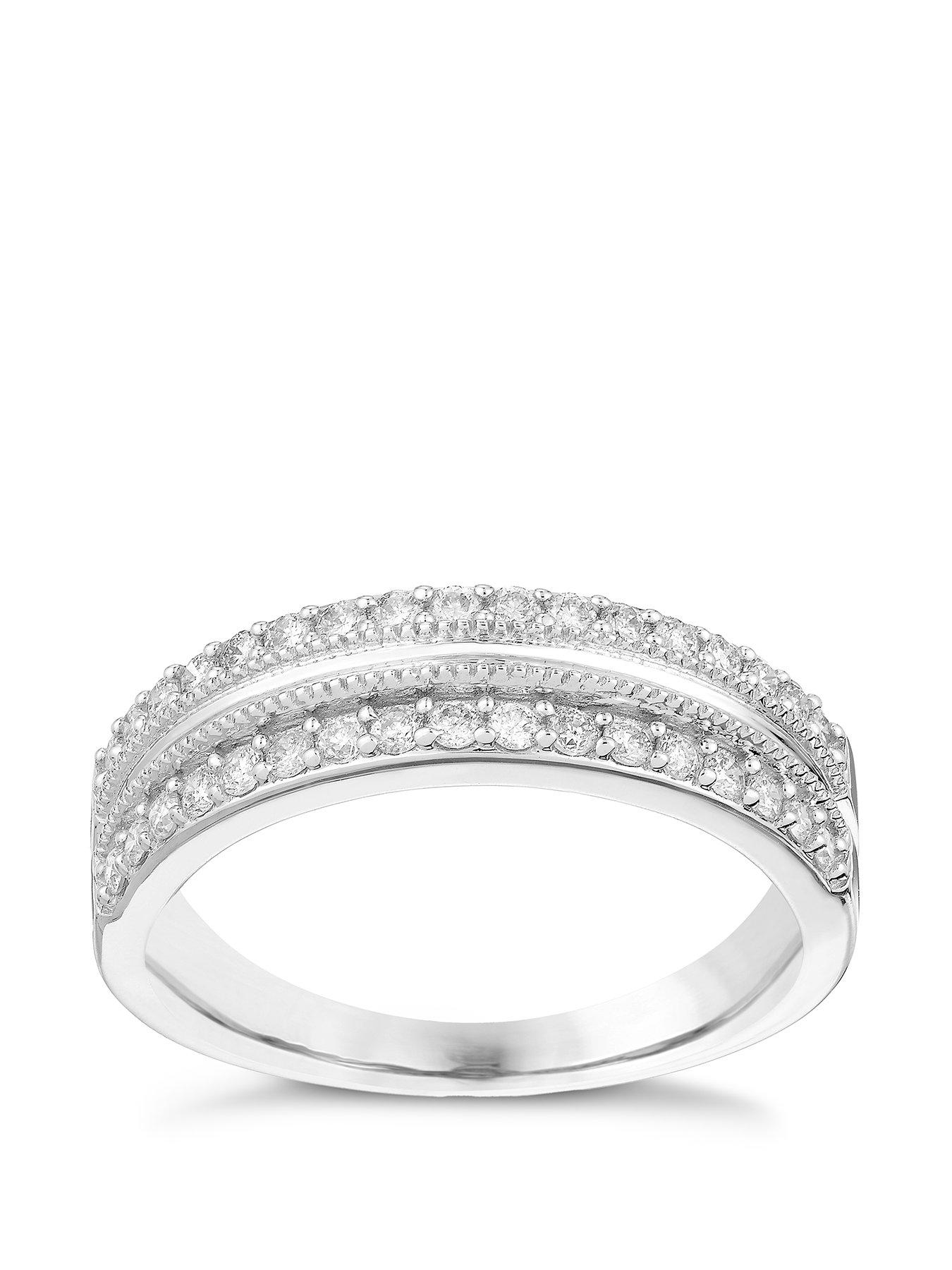 undefined 9ct White Gold Engagement Ring. 0.33ct Diamond Two Row Eternity Ring